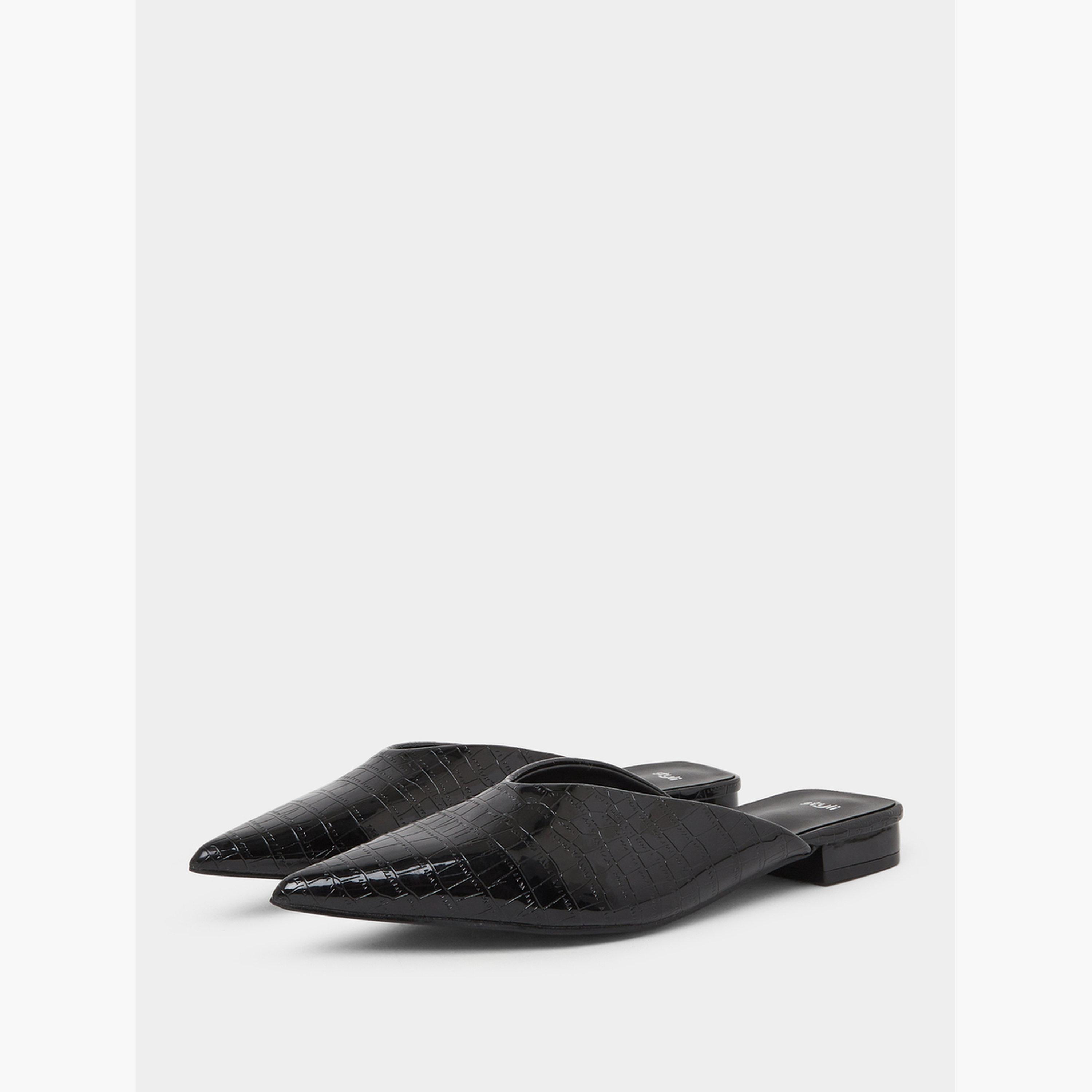 Styli Croc Textured Pointed Toe Mules-women-shoes-flats-mules-image-1