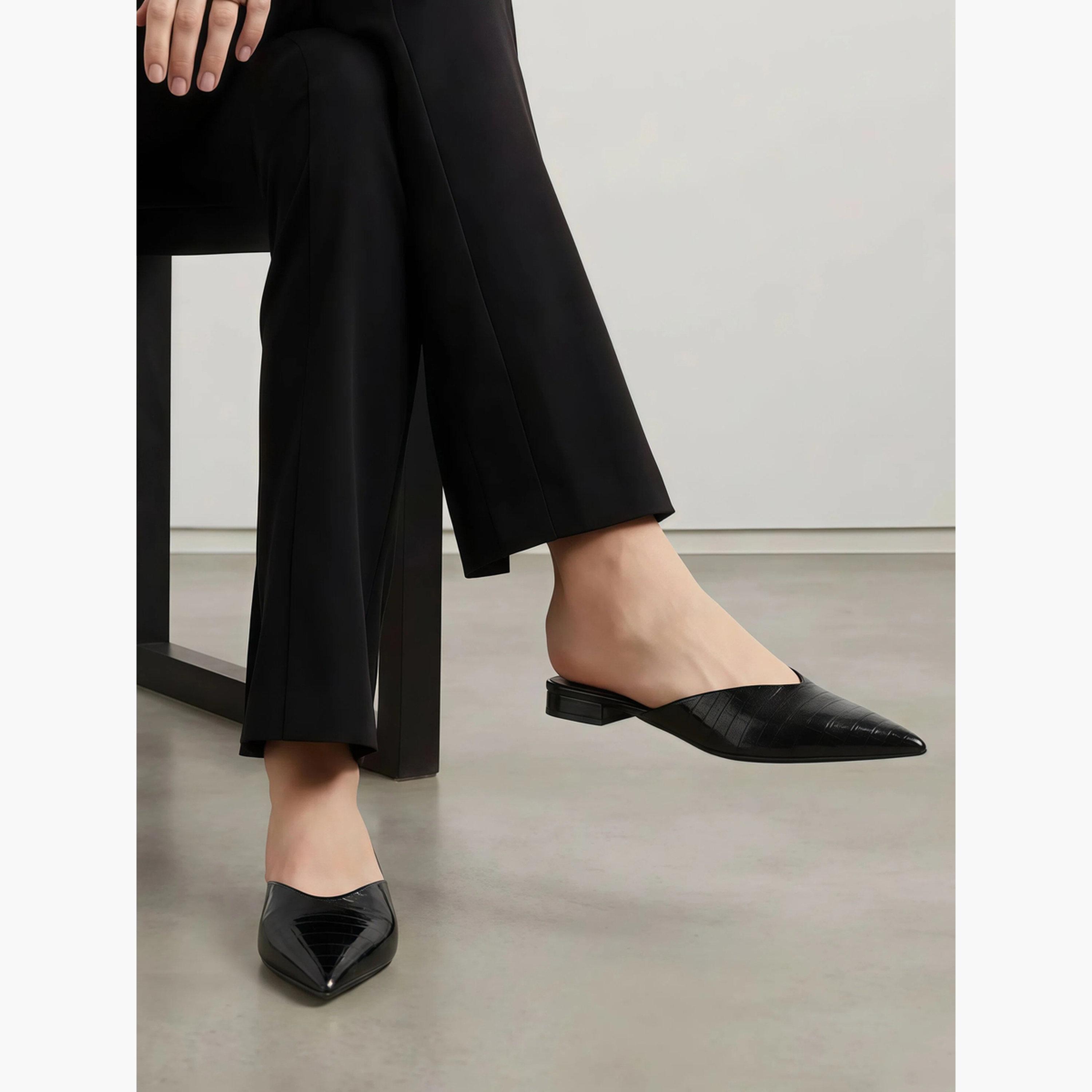 Styli Croc Textured Pointed Toe Mules-women-shoes-flats-mules-image-2