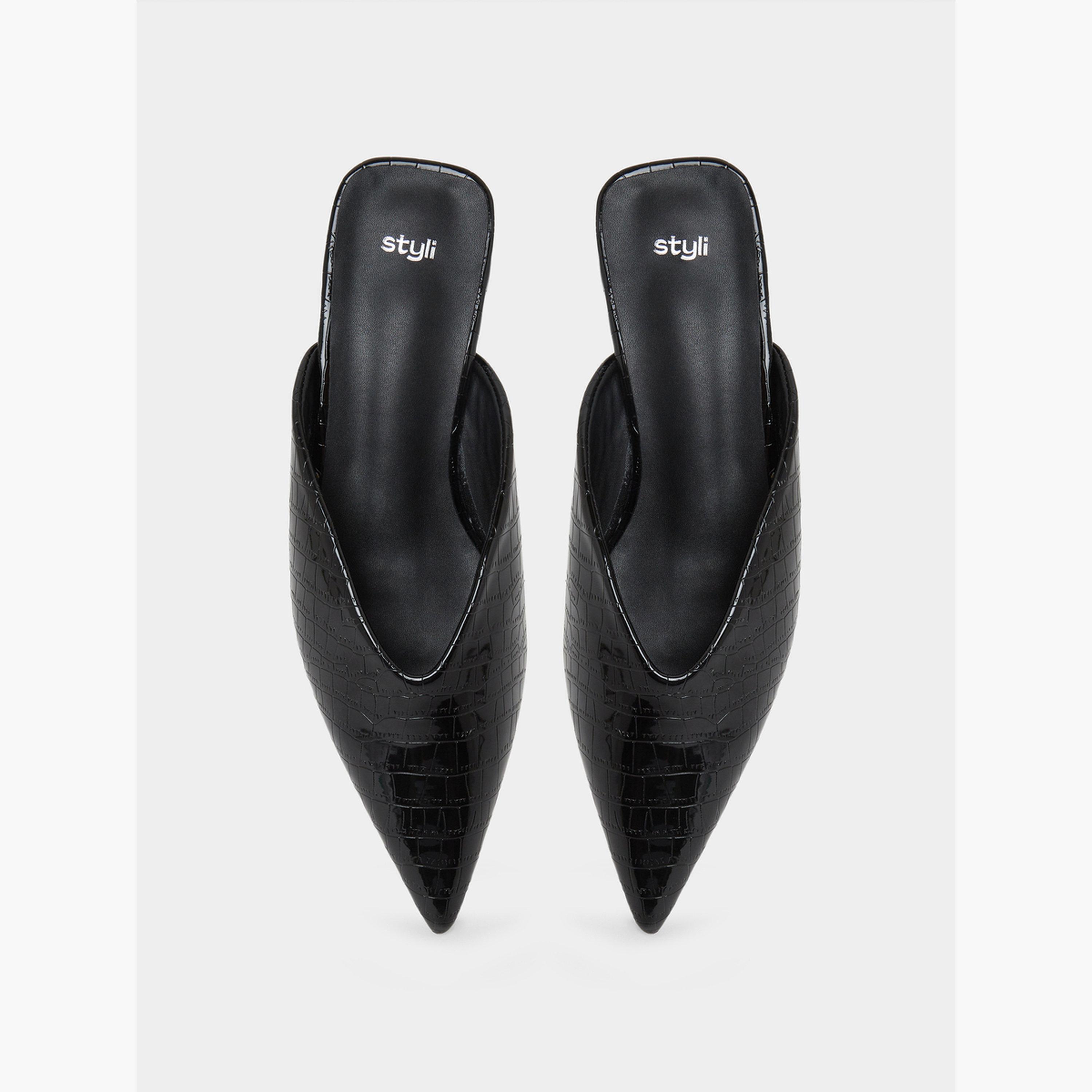 Styli Croc Textured Pointed Toe Mules-women-shoes-flats-mules-image-4
