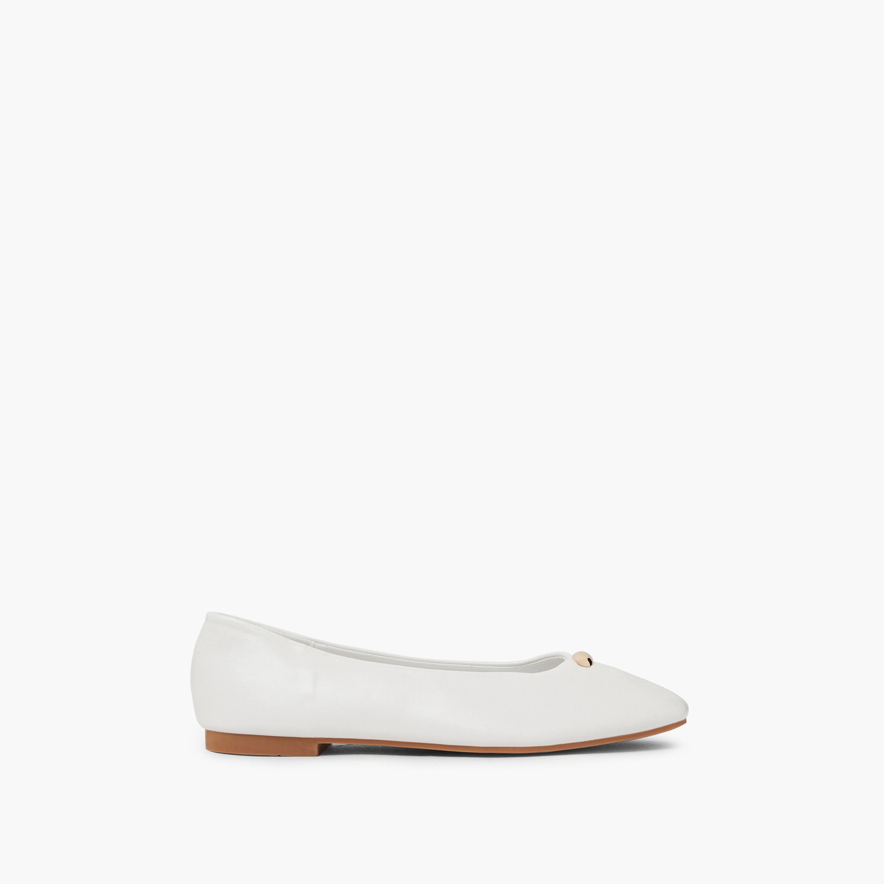 Styli White Metal Detail Round Toe Ballerina Shoes-women-shoes-ballerinas-image-2