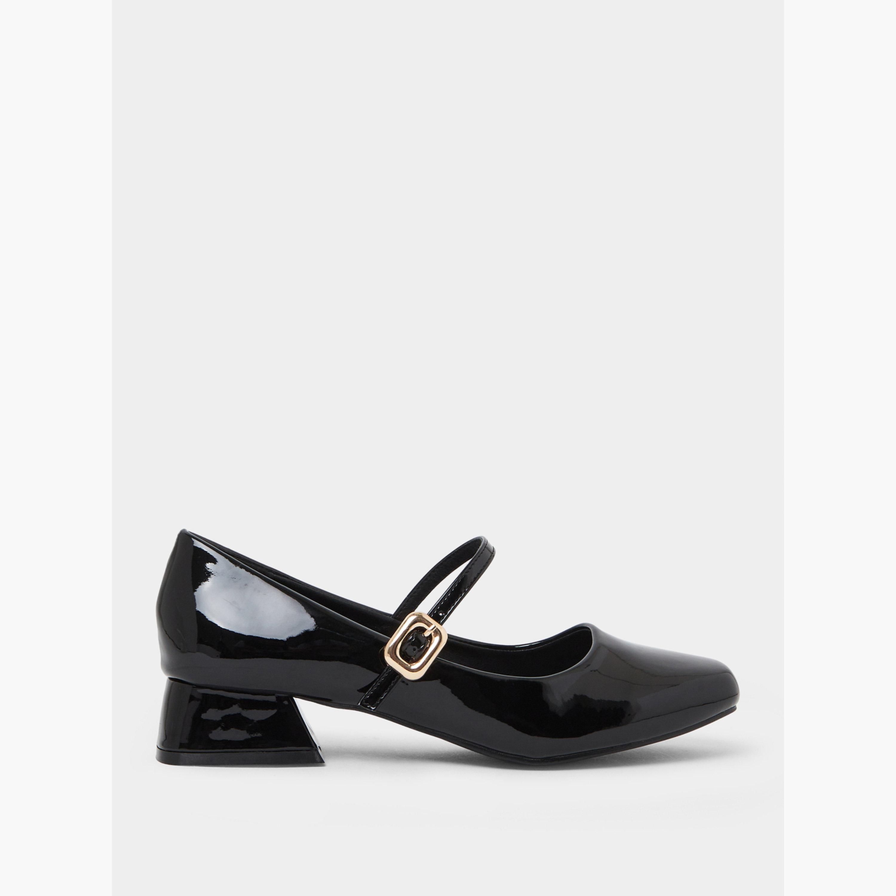 حذاء بكعب سميك من الجلد اللامع السادة-women-shoes-ballerinas-image-3