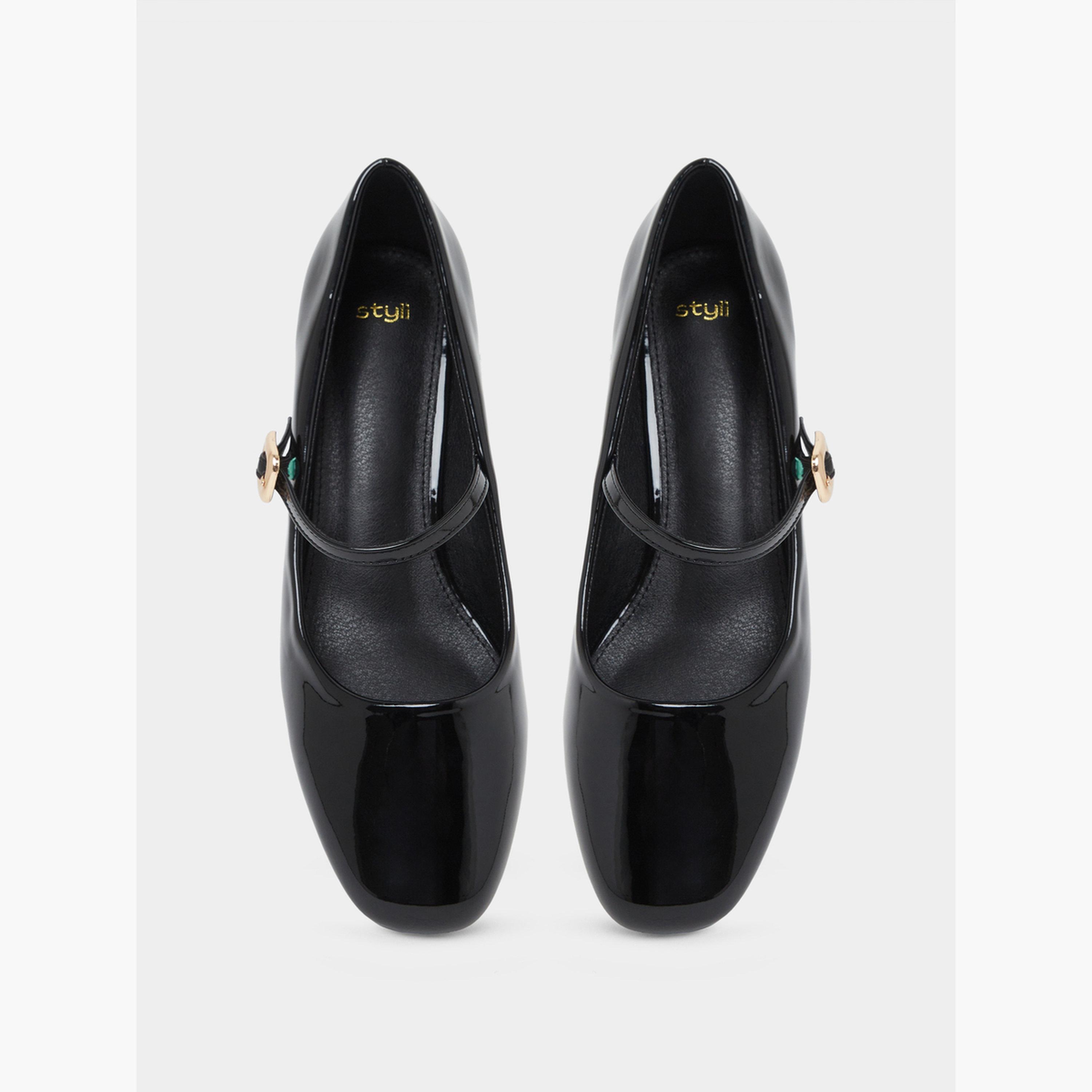 حذاء بكعب سميك من الجلد اللامع السادة-women-shoes-ballerinas-image-4