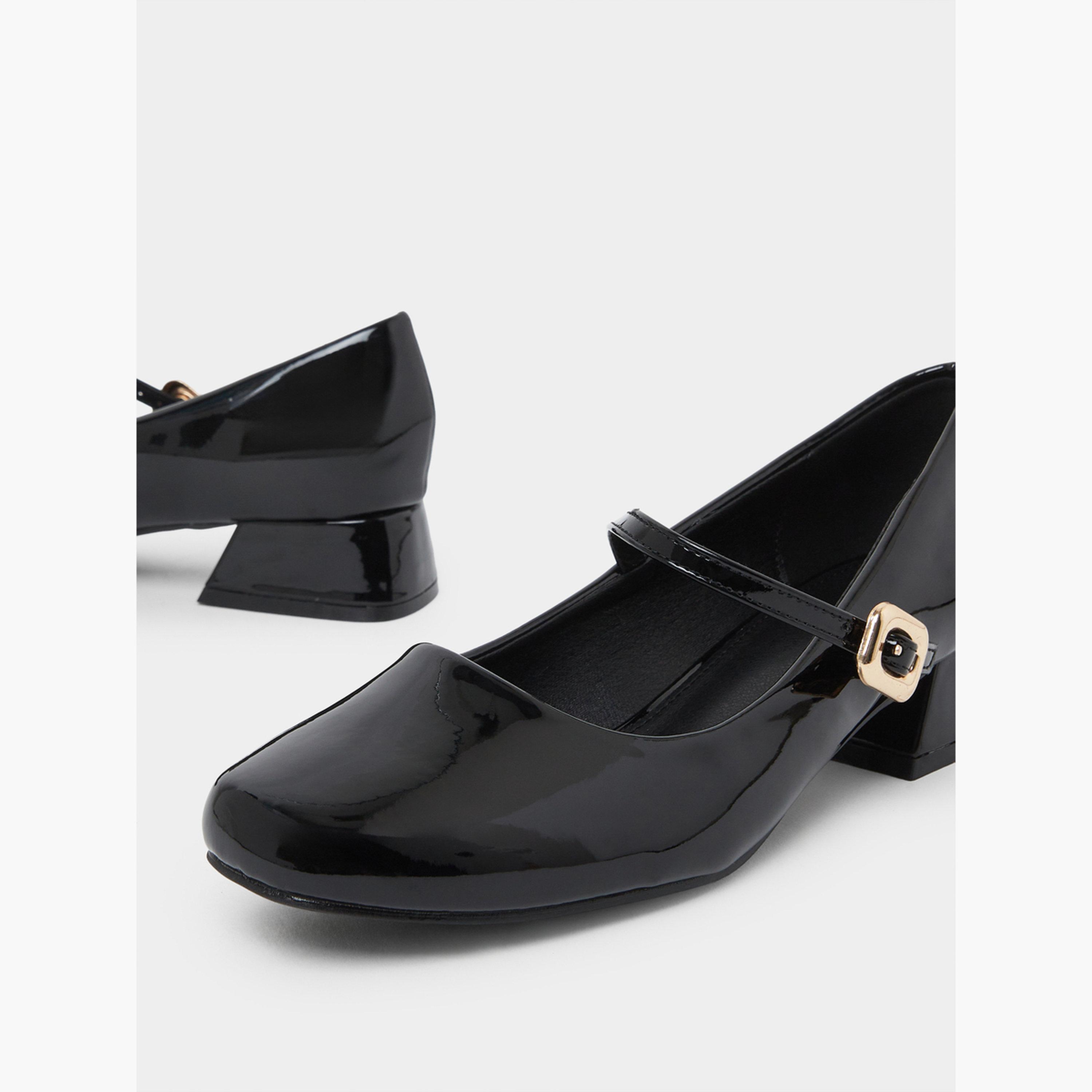 حذاء بكعب سميك من الجلد اللامع السادة-women-shoes-ballerinas-image-5