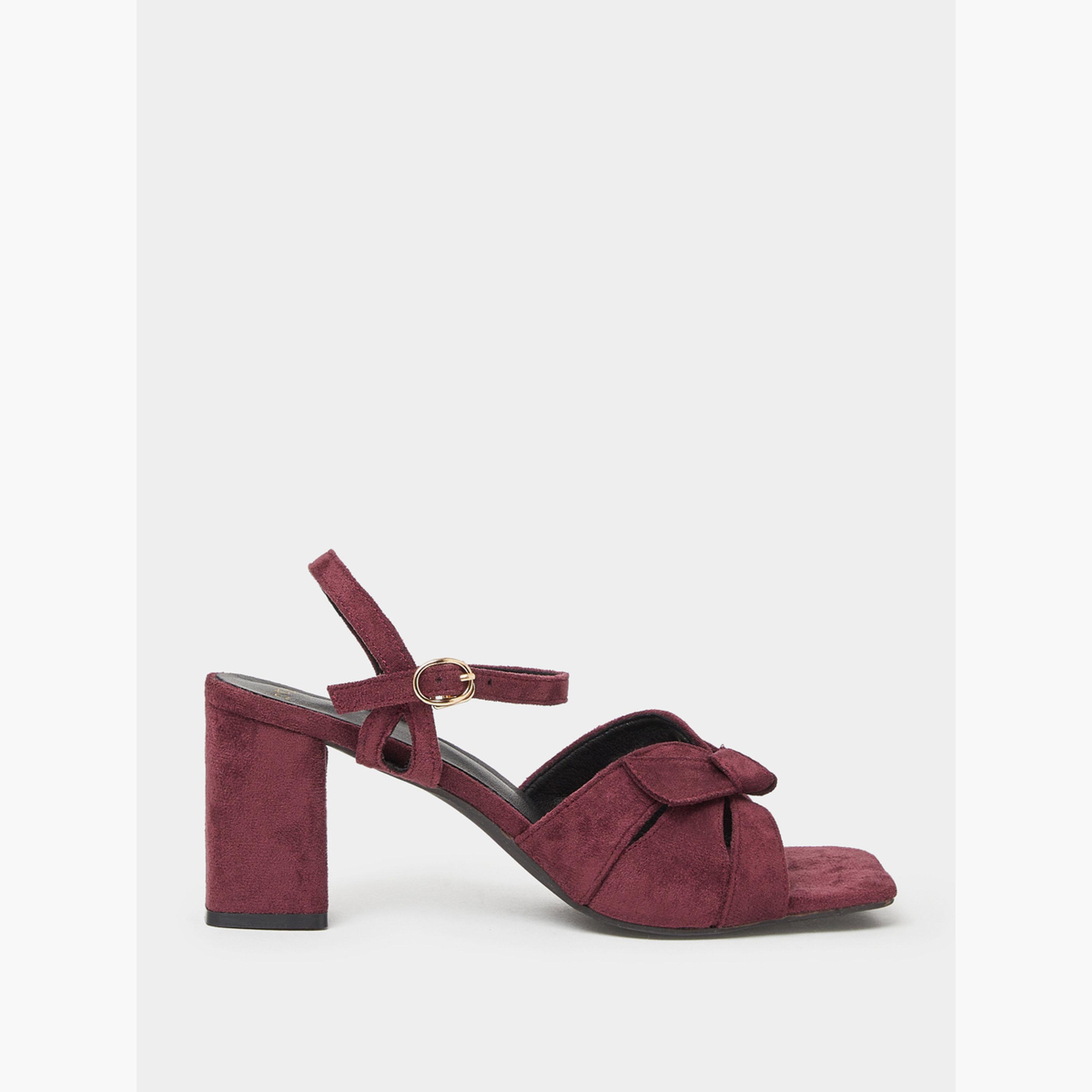 Styli Burgundy Suede Look Bow-Detail Sandals-women-shoes-sandals-heeled-image-2