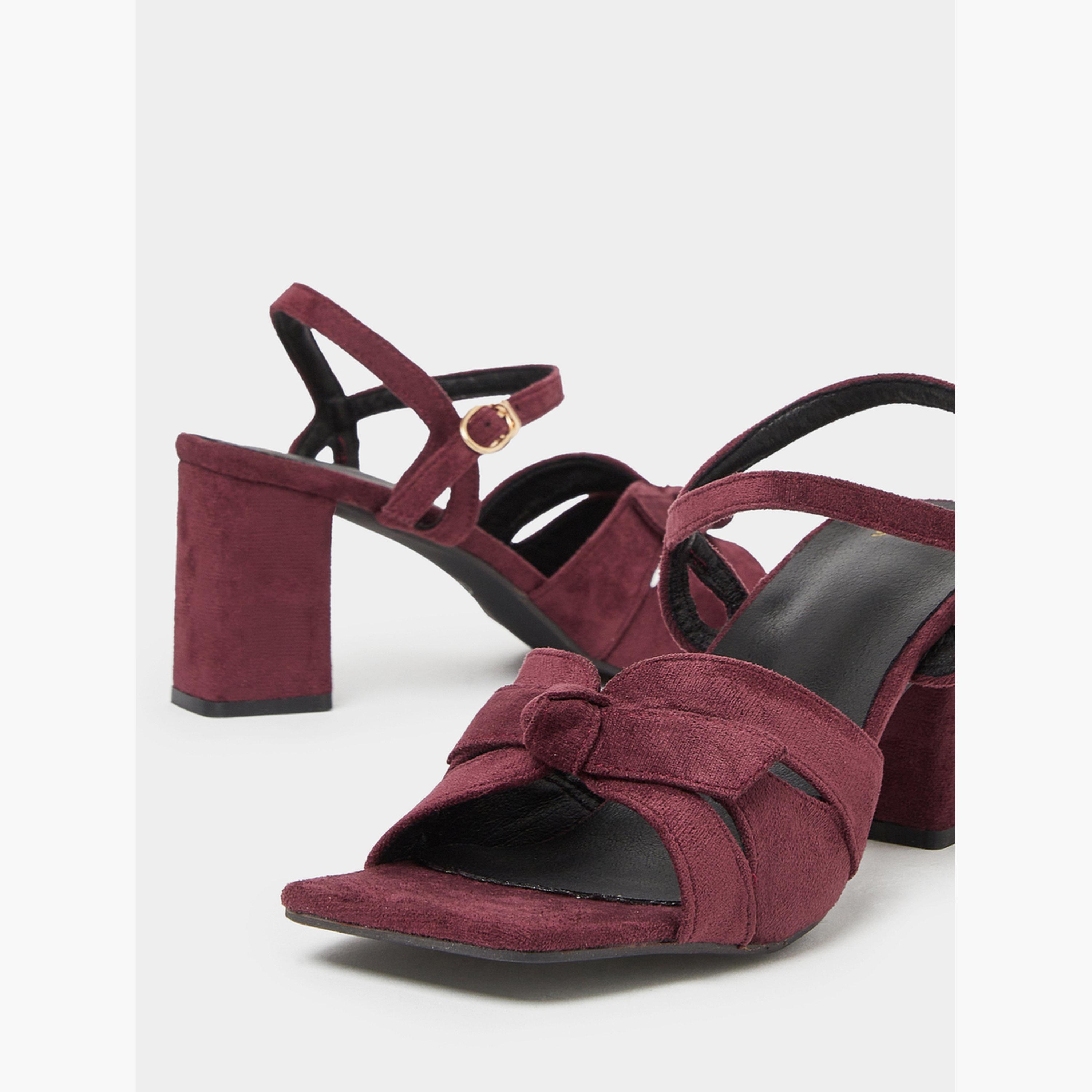 Styli Burgundy Suede Look Bow-Detail Sandals-women-shoes-sandals-heeled-image-4