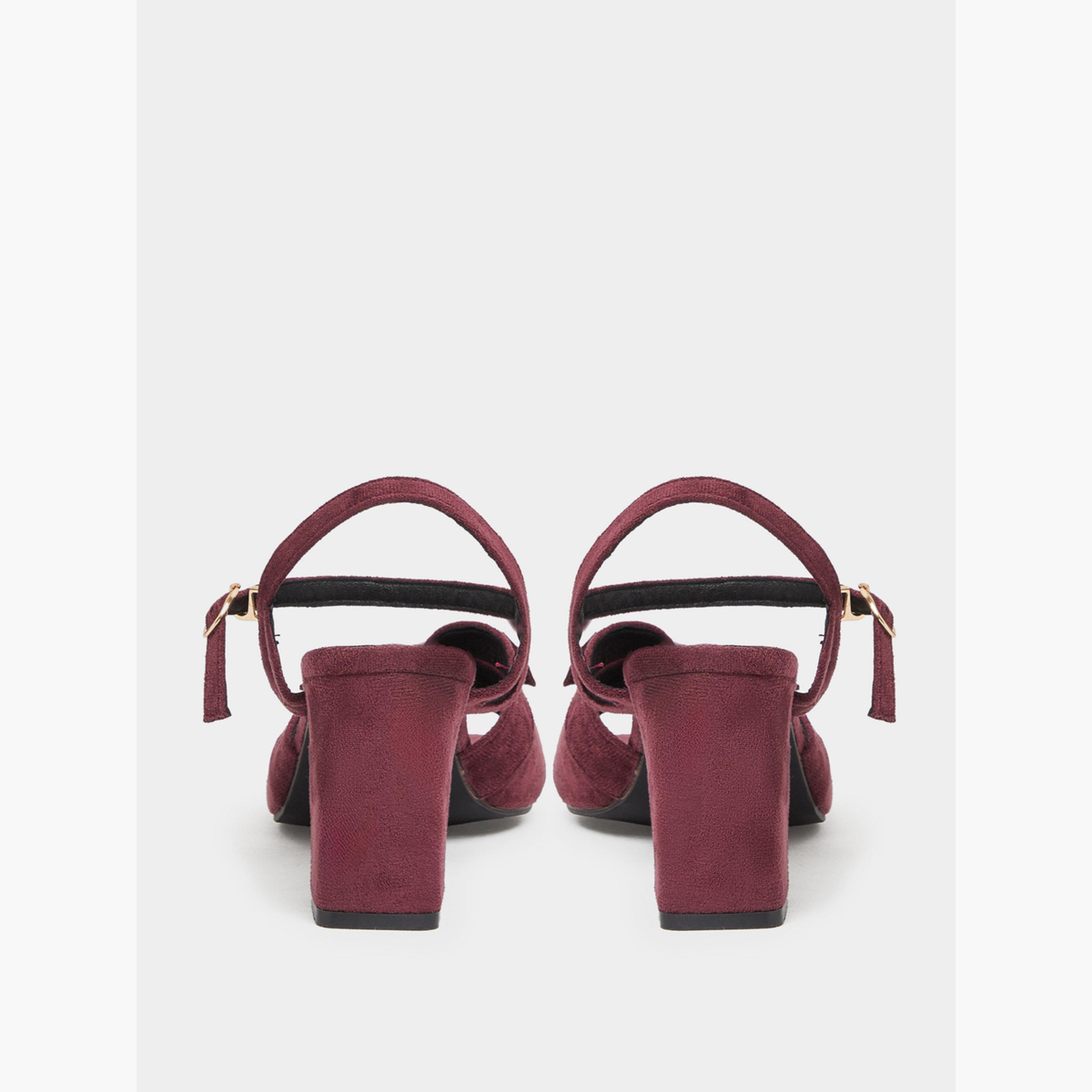 Styli Burgundy Suede Look Bow-Detail Sandals-women-shoes-sandals-heeled-image-5