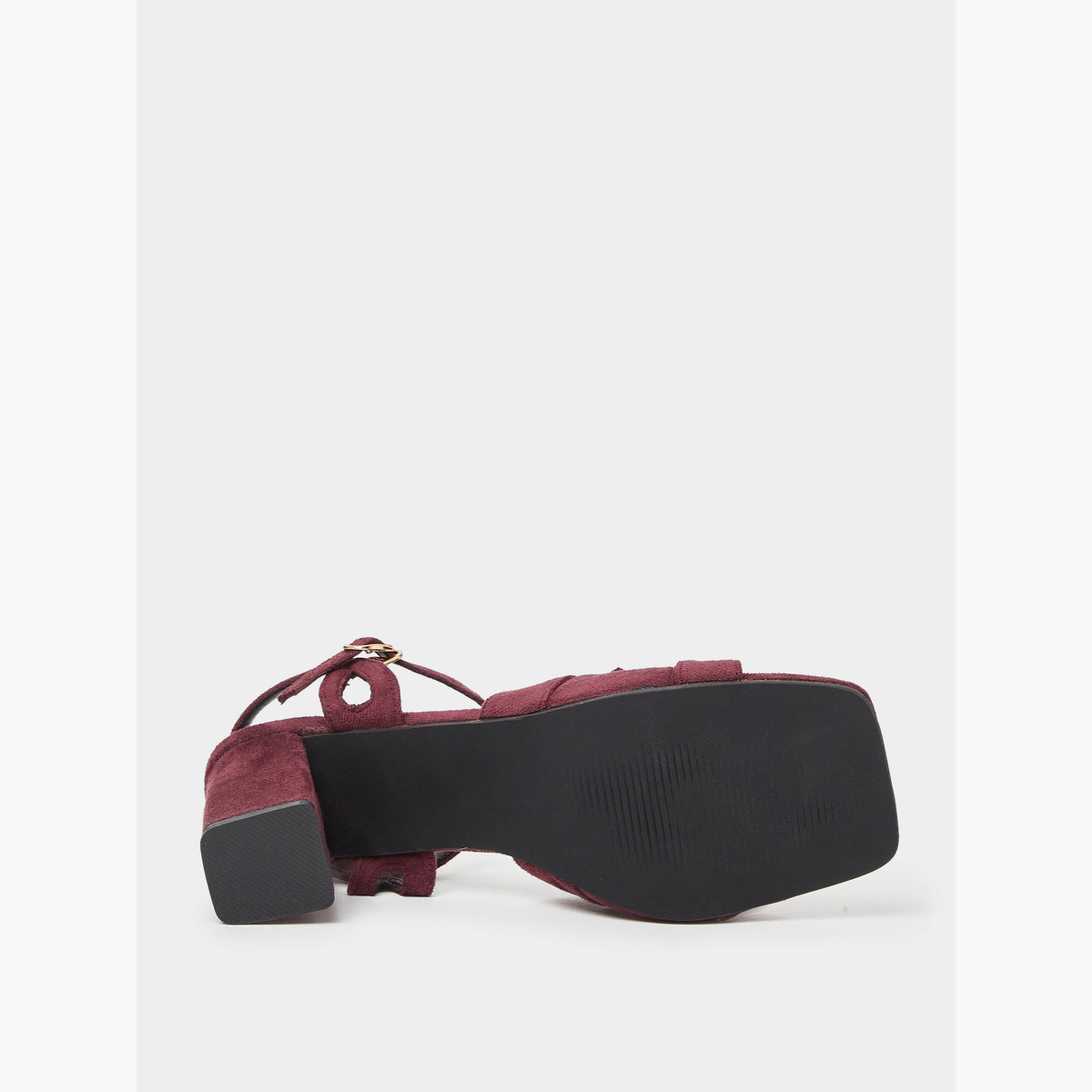 Styli Burgundy Suede Look Bow-Detail Sandals-women-shoes-sandals-heeled-image-6