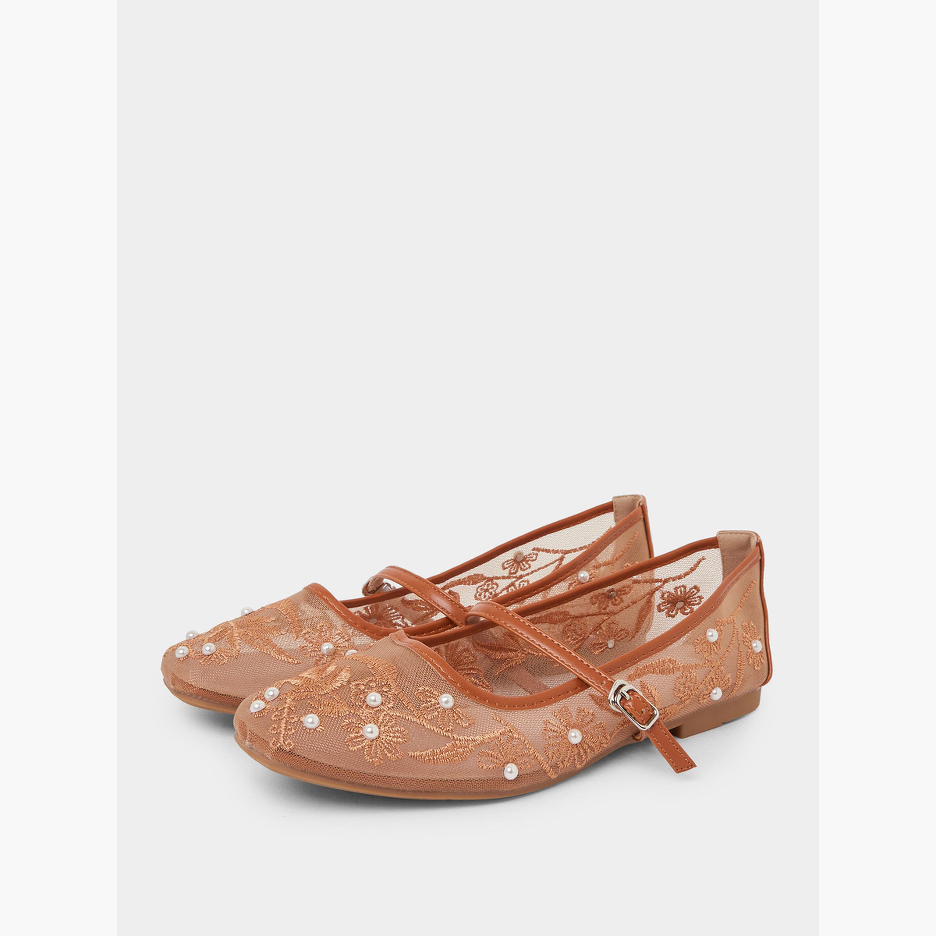 Styli Bronze Embroidered Mesh Ballerina-women-shoes-ballerinas-image-1