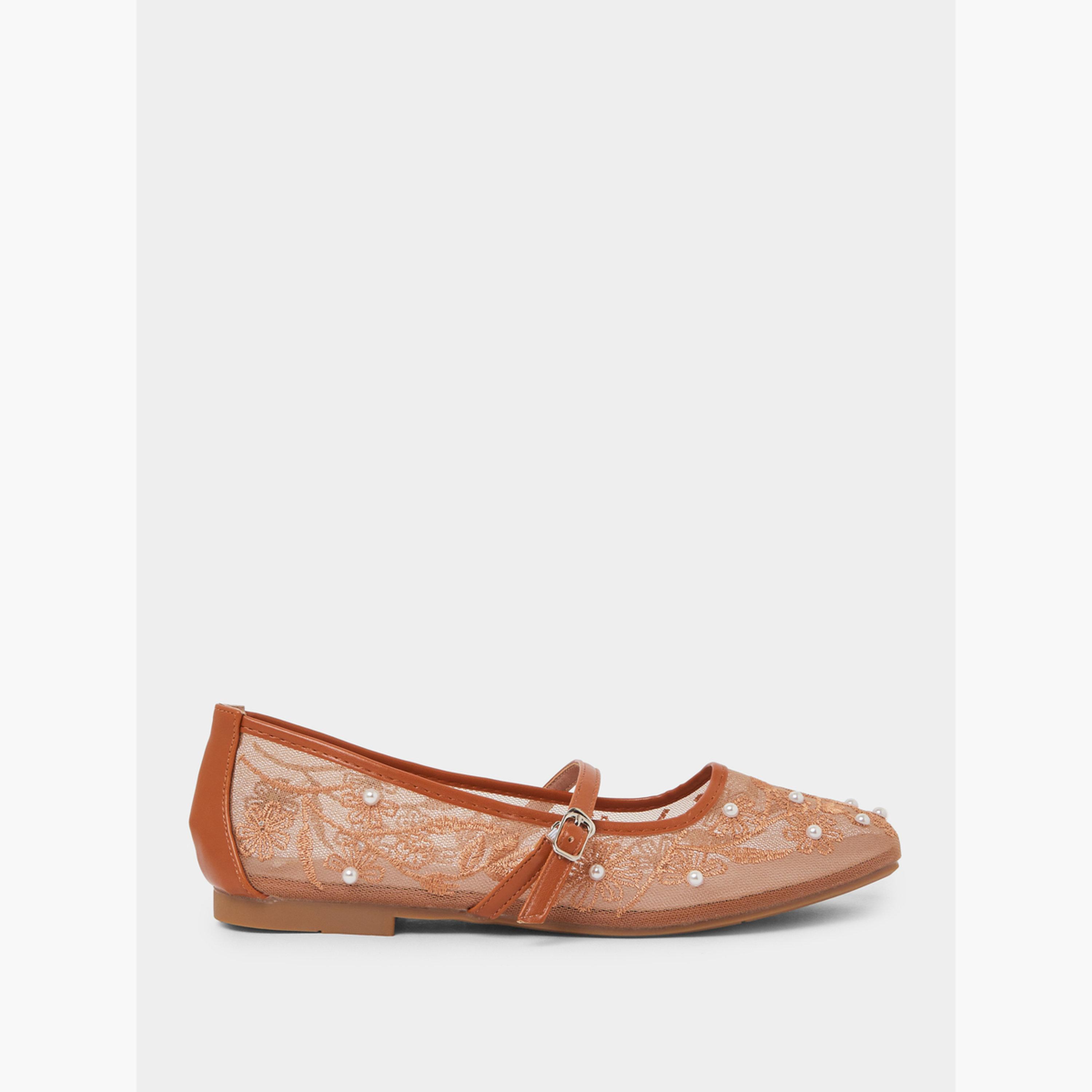 Styli Bronze Embroidered Mesh Ballerina-women-shoes-ballerinas-image-2