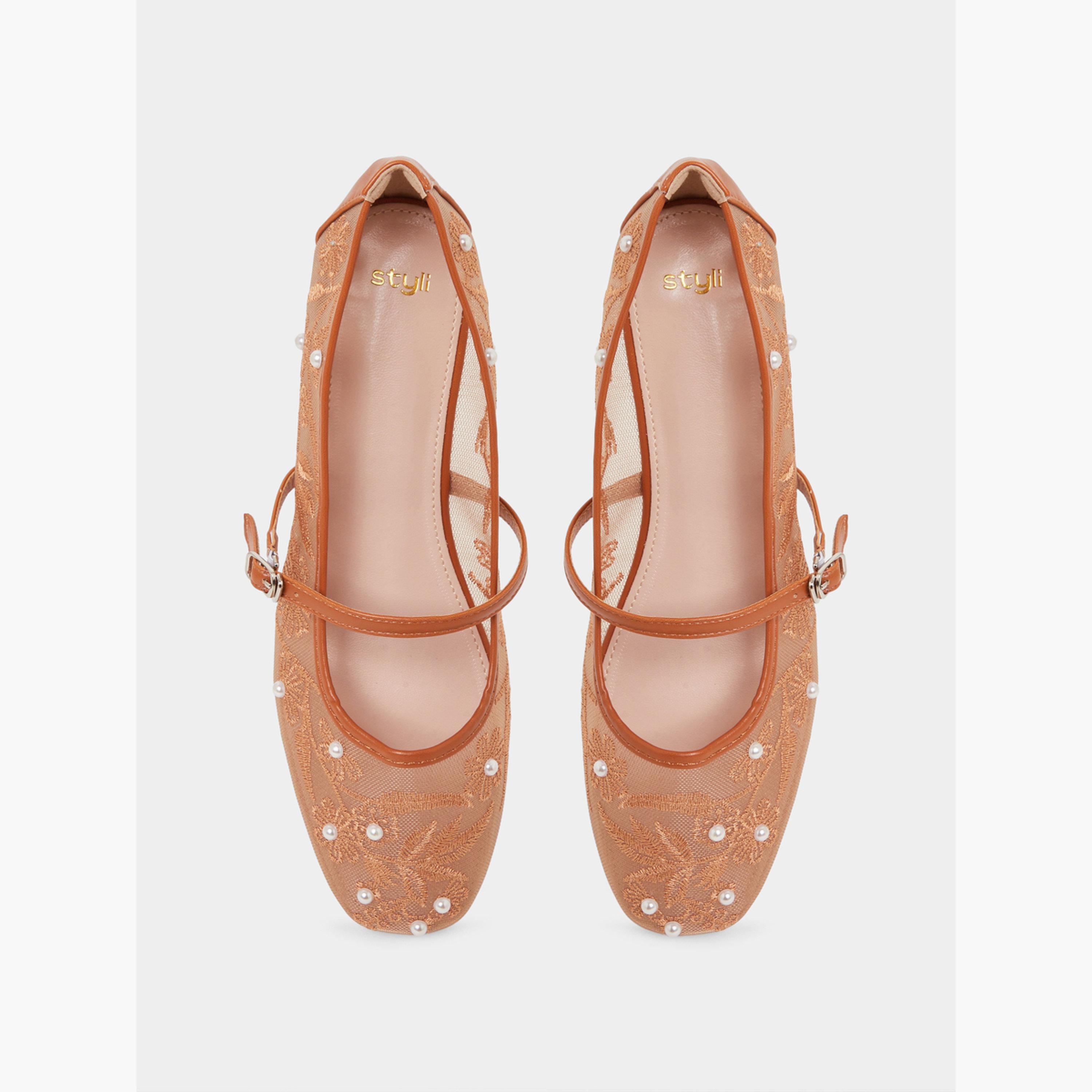 Styli Bronze Embroidered Mesh Ballerina-women-shoes-ballerinas-image-3