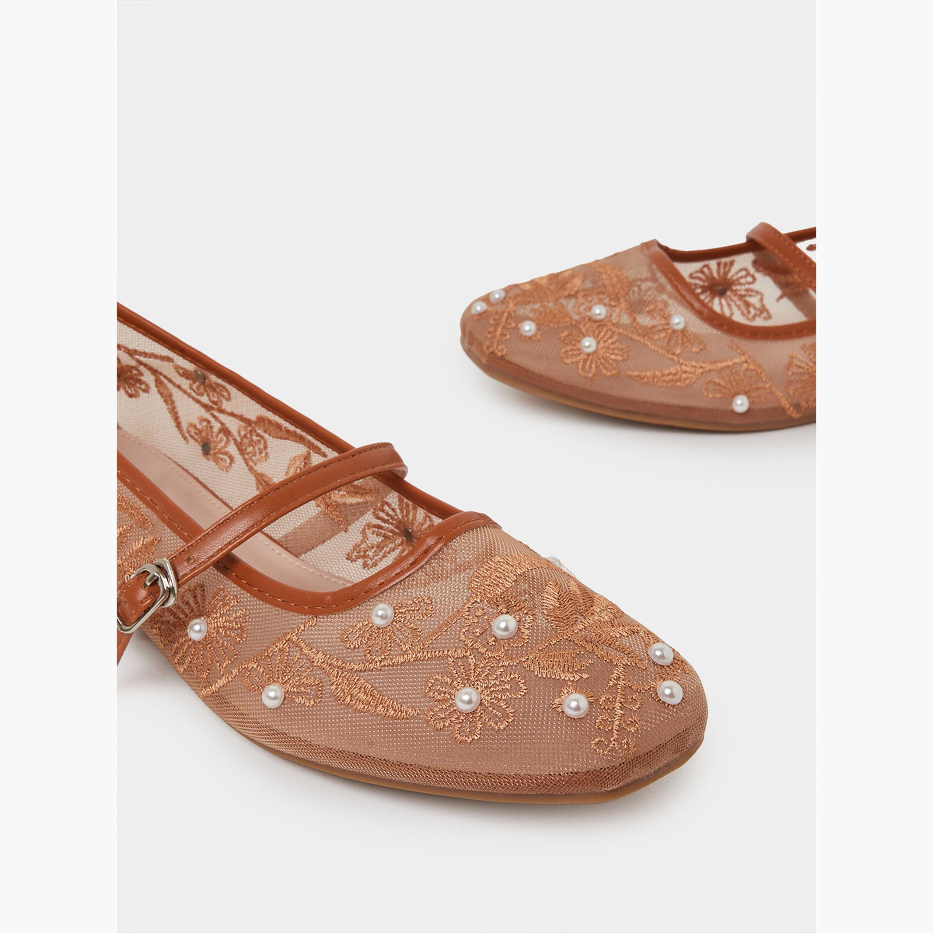 Styli Bronze Embroidered Mesh Ballerina-women-shoes-ballerinas-image-4
