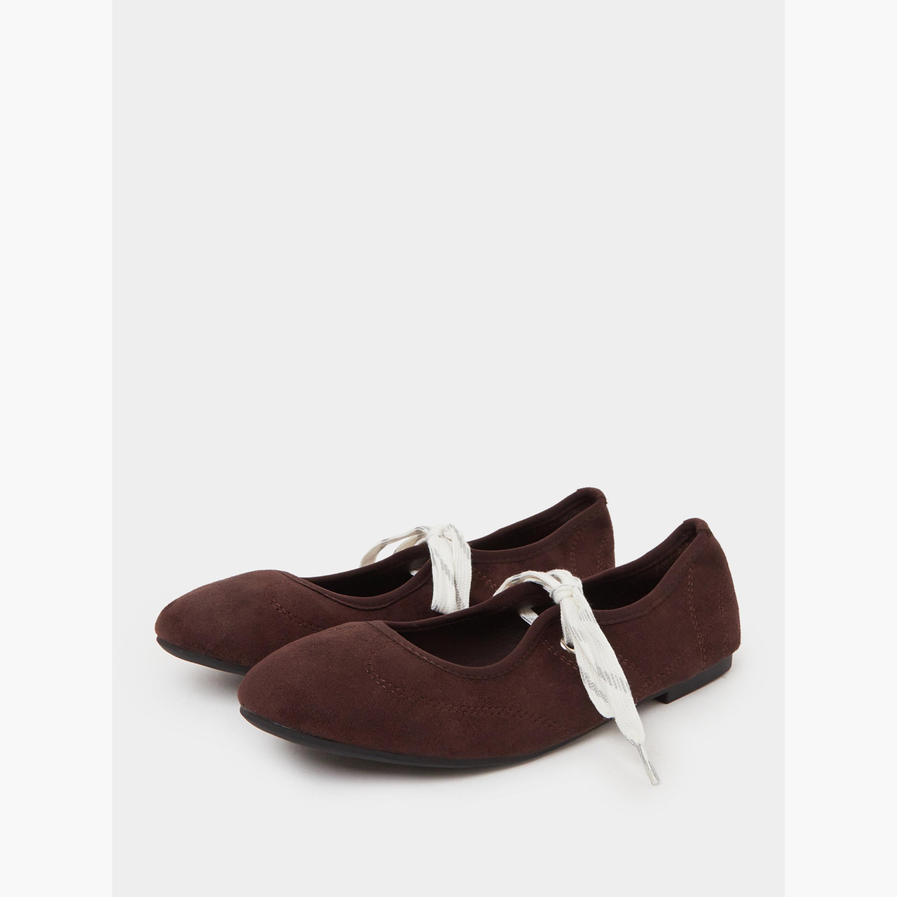 Styli Brown Lace-Up Detail Sneakerina-women-shoes-ballerinas-image-1