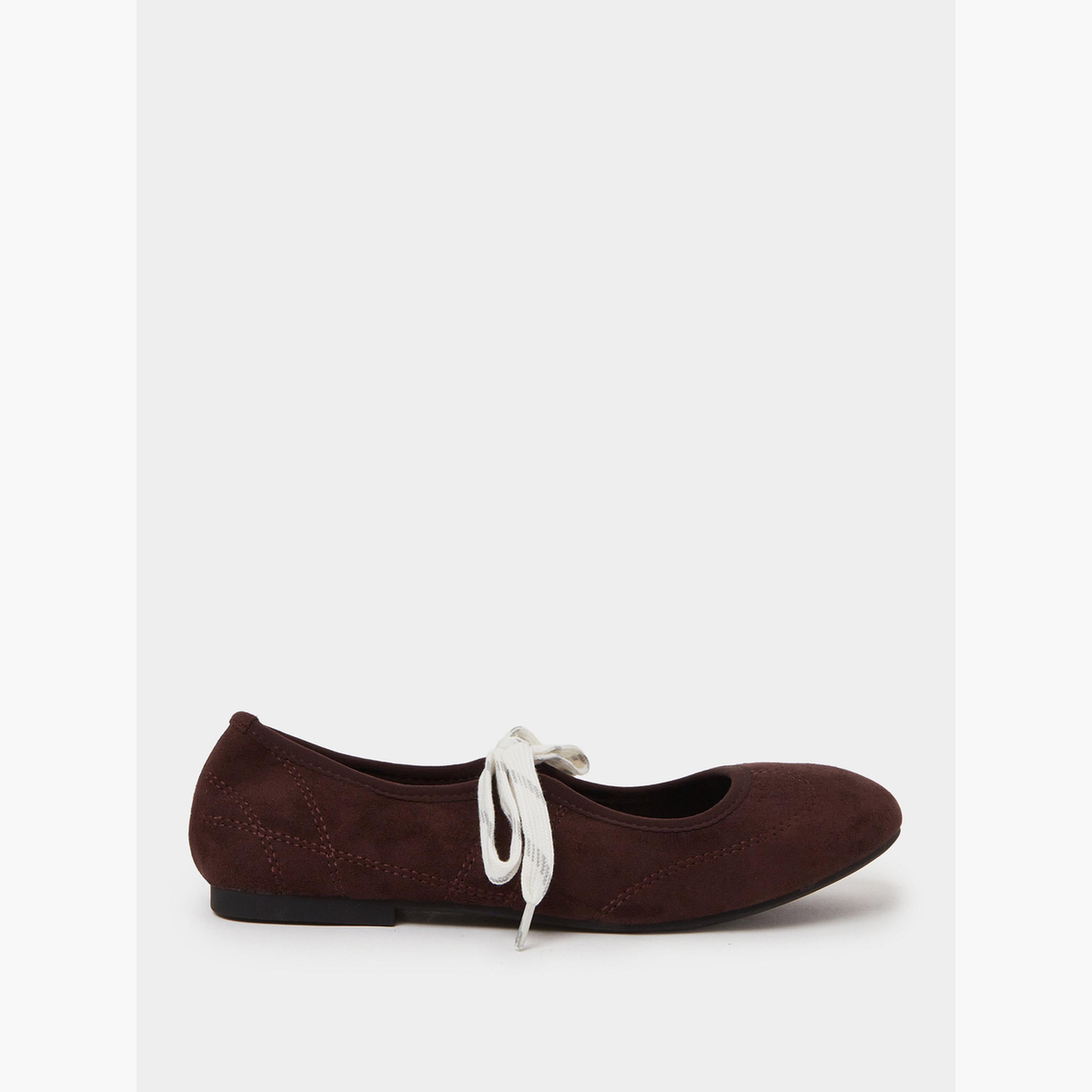 Styli Brown Lace-Up Detail Sneakerina-women-shoes-ballerinas-image-2