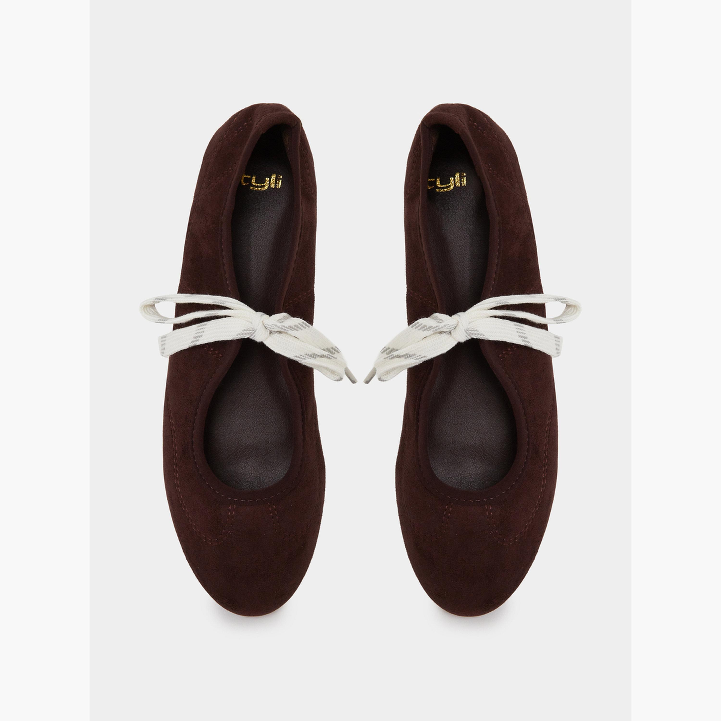 Styli Brown Lace-Up Detail Sneakerina-women-shoes-ballerinas-image-3