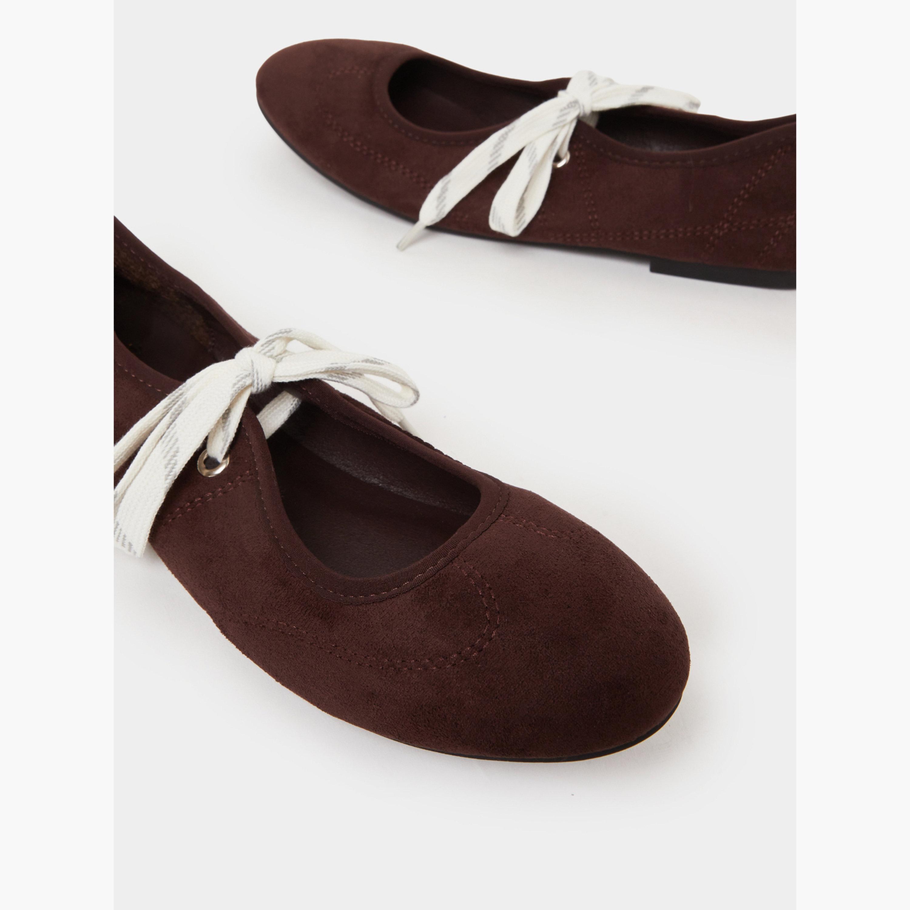 Styli Brown Lace-Up Detail Sneakerina-women-shoes-ballerinas-image-4