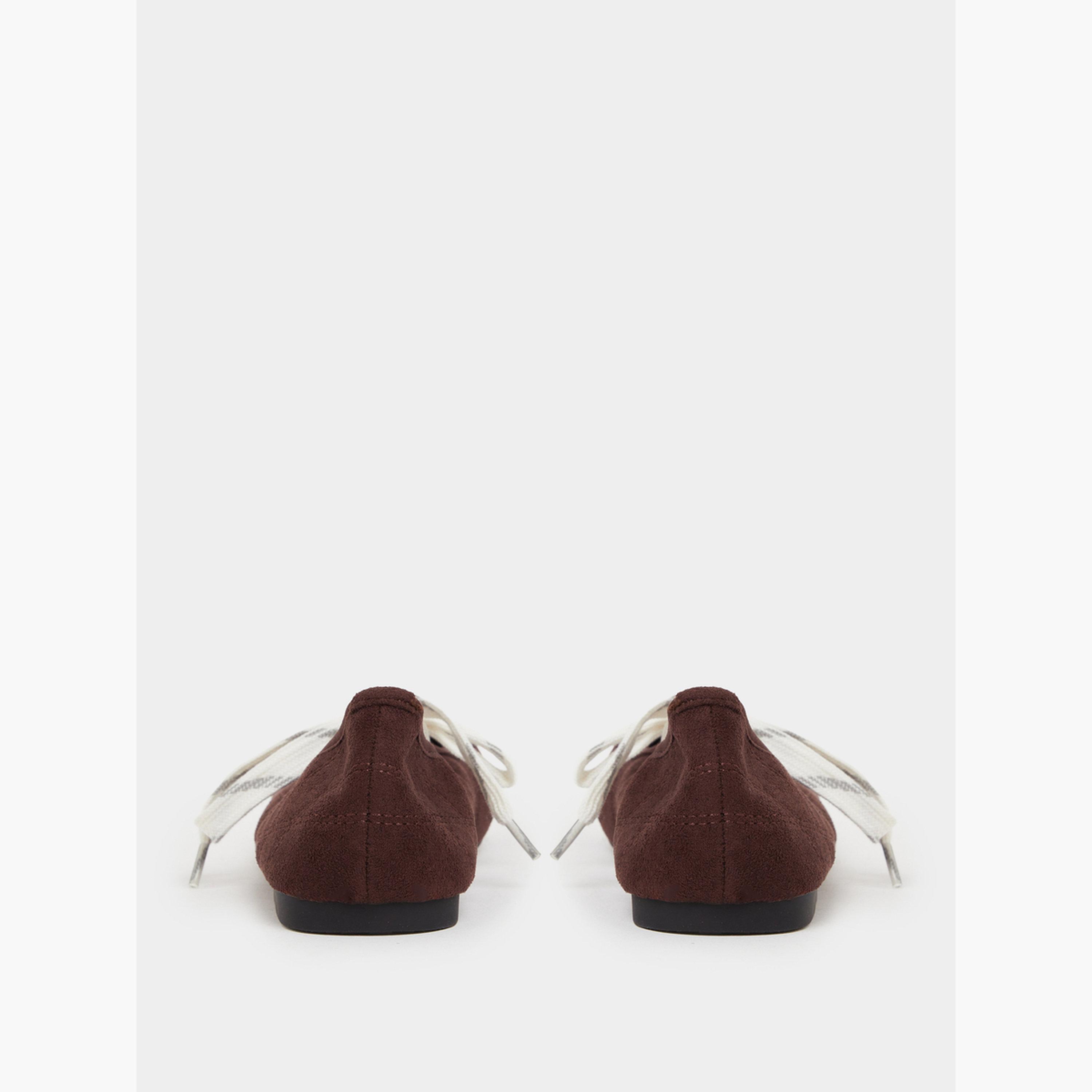 Styli Brown Lace-Up Detail Sneakerina-women-shoes-ballerinas-image-5