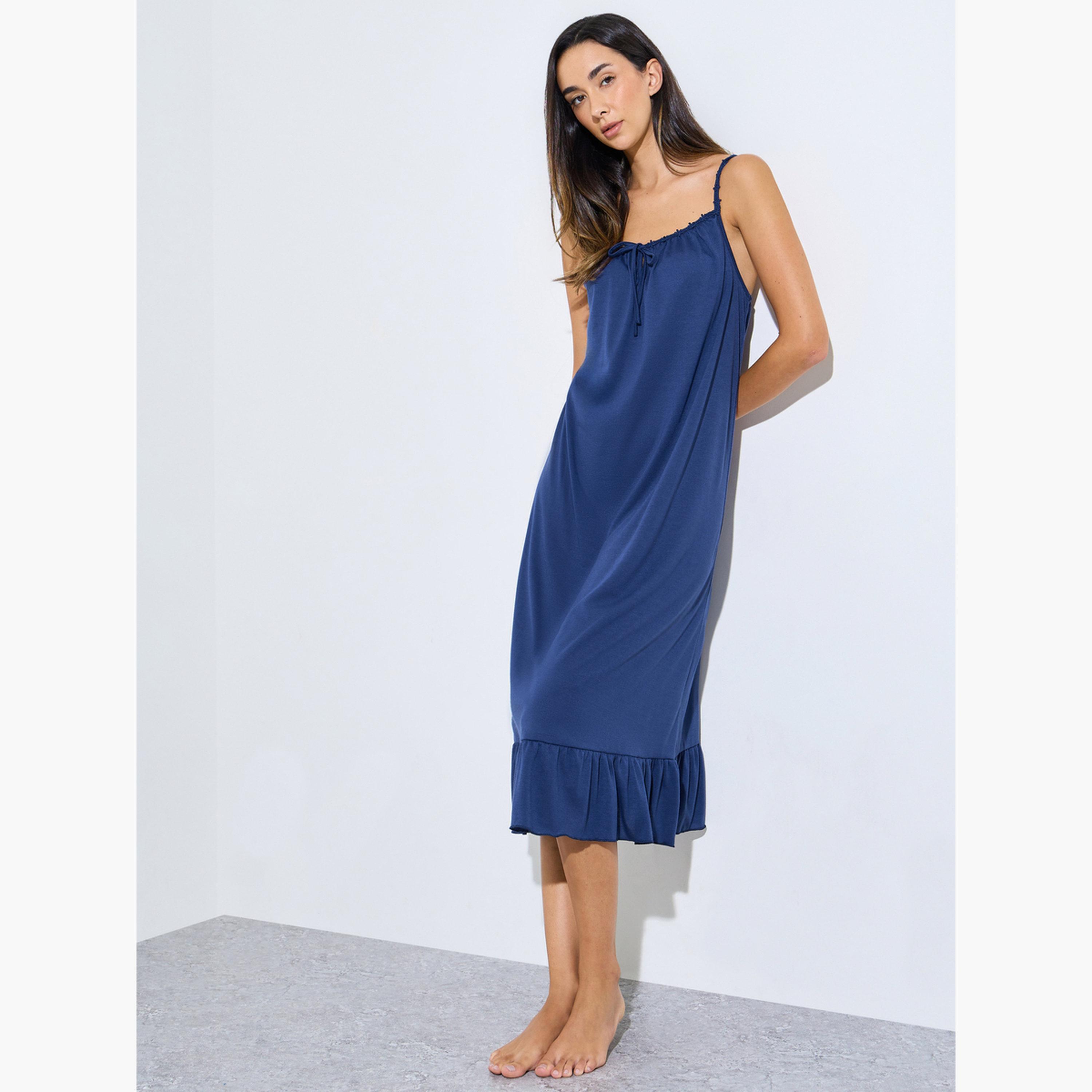 قميص نوم بتفاصيل زهور دانتيل وحافة كشكش-women-clothing-nightwear-nighties-image-2