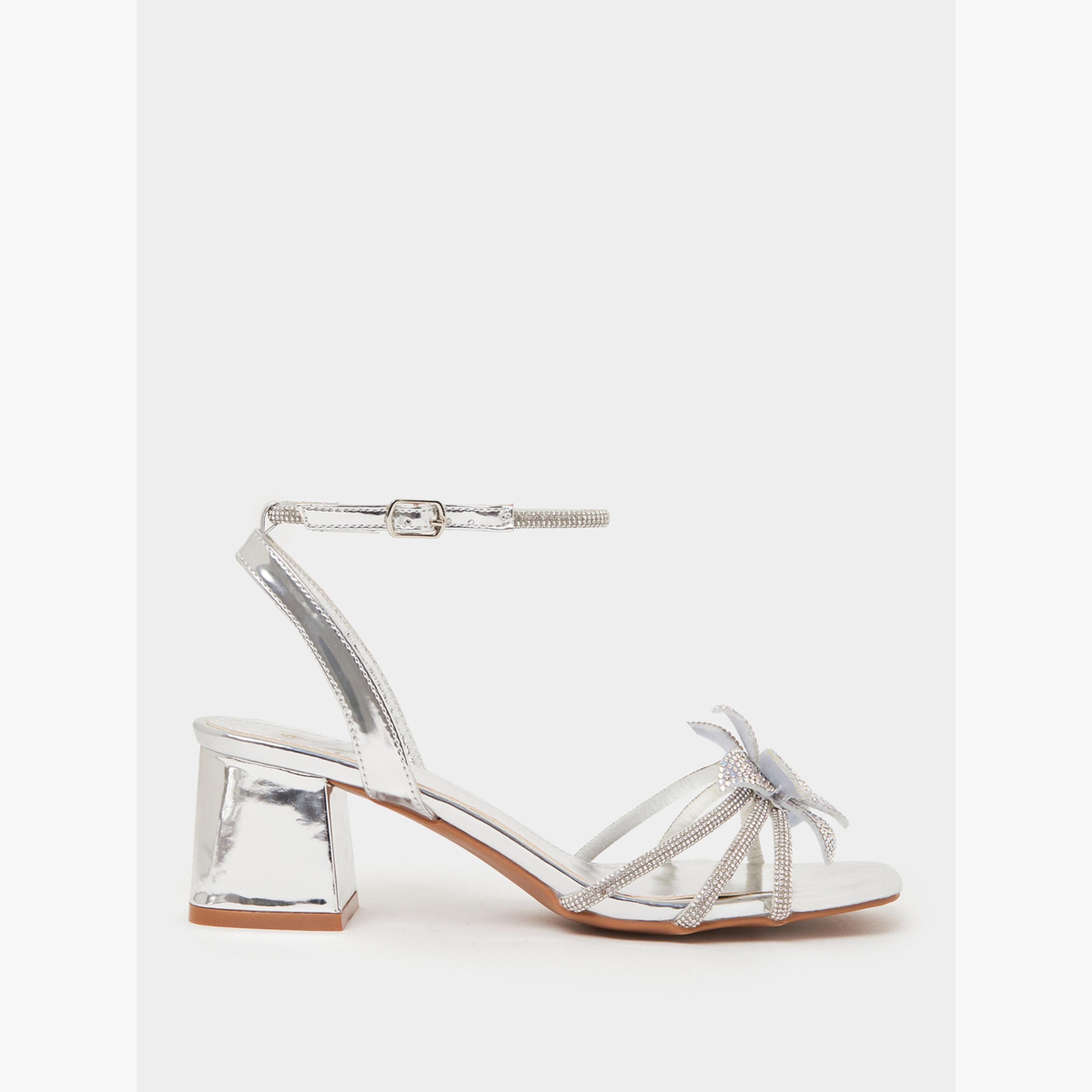 Styli Silver Flower Trim Block Heel Sandals-women-shoes-sandals-heeled-image-2