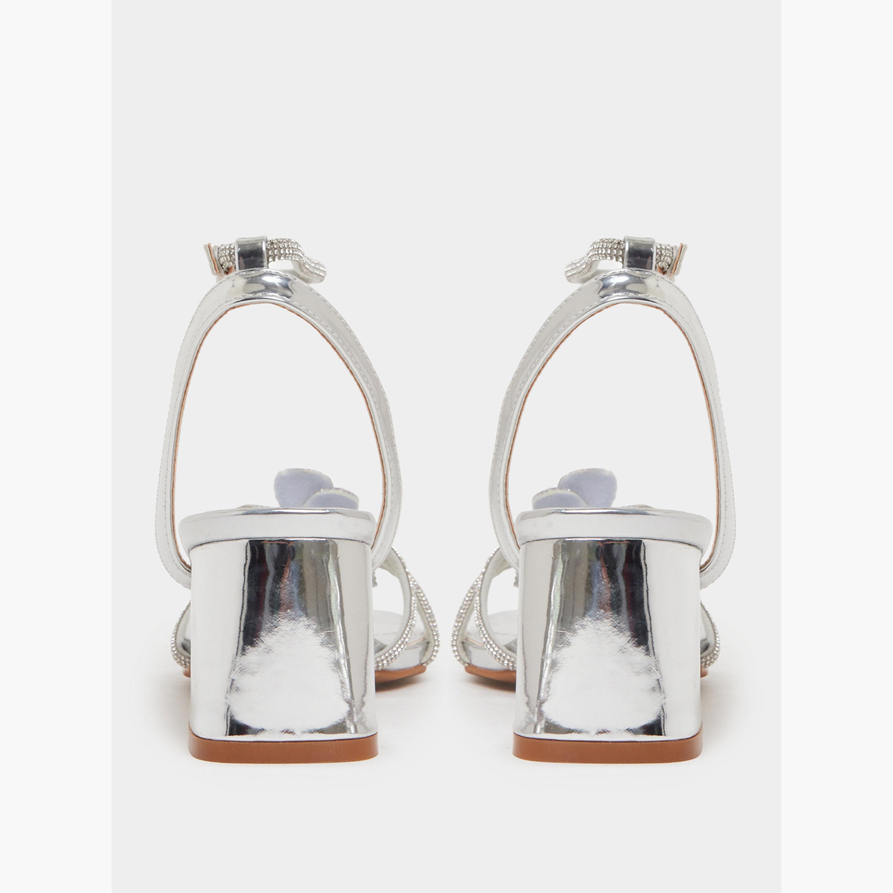 Styli Silver Flower Trim Block Heel Sandals-women-shoes-sandals-heeled-image-5