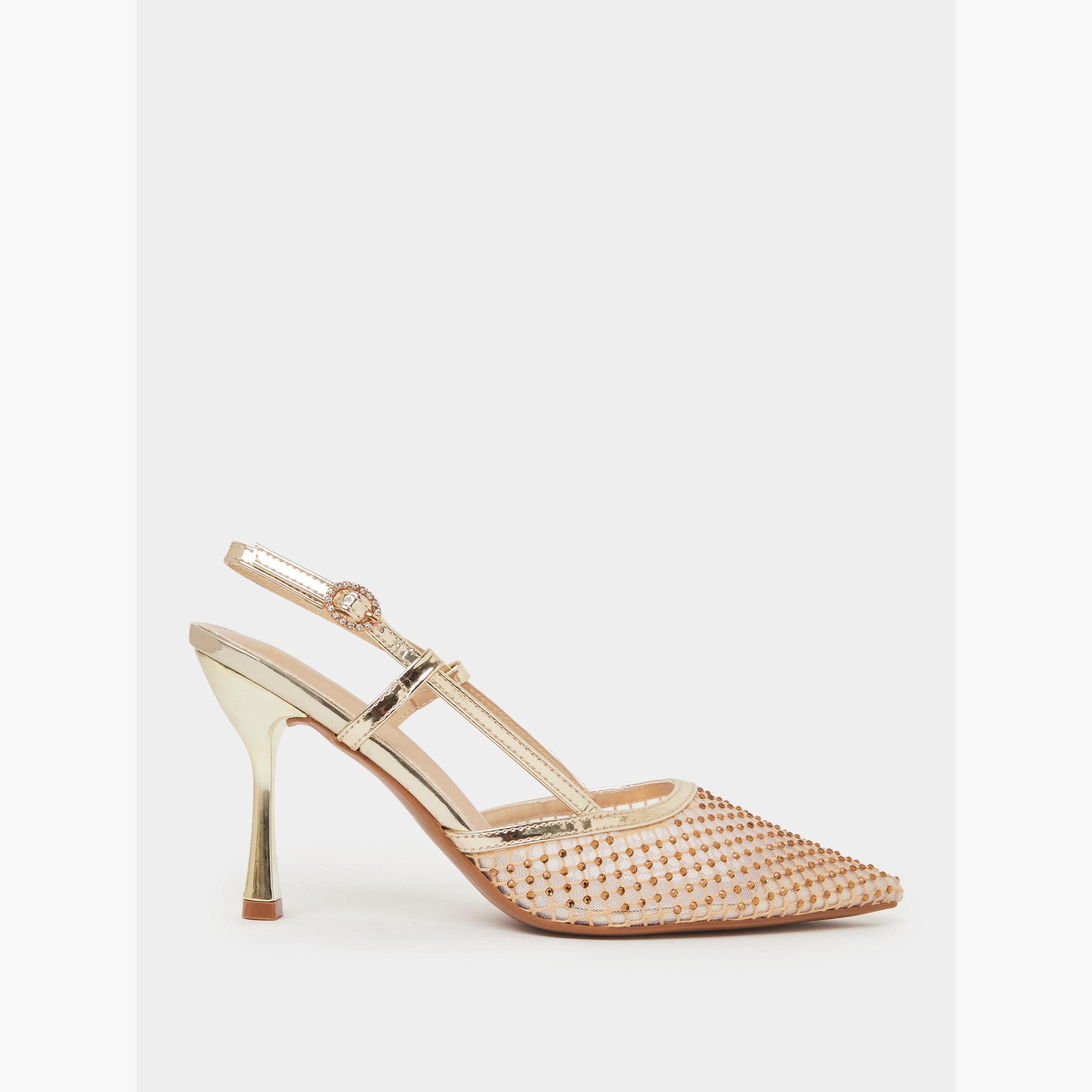 حذاء بمضخة كعب وسير خلفي مزين-women-shoes-heels-image-2
