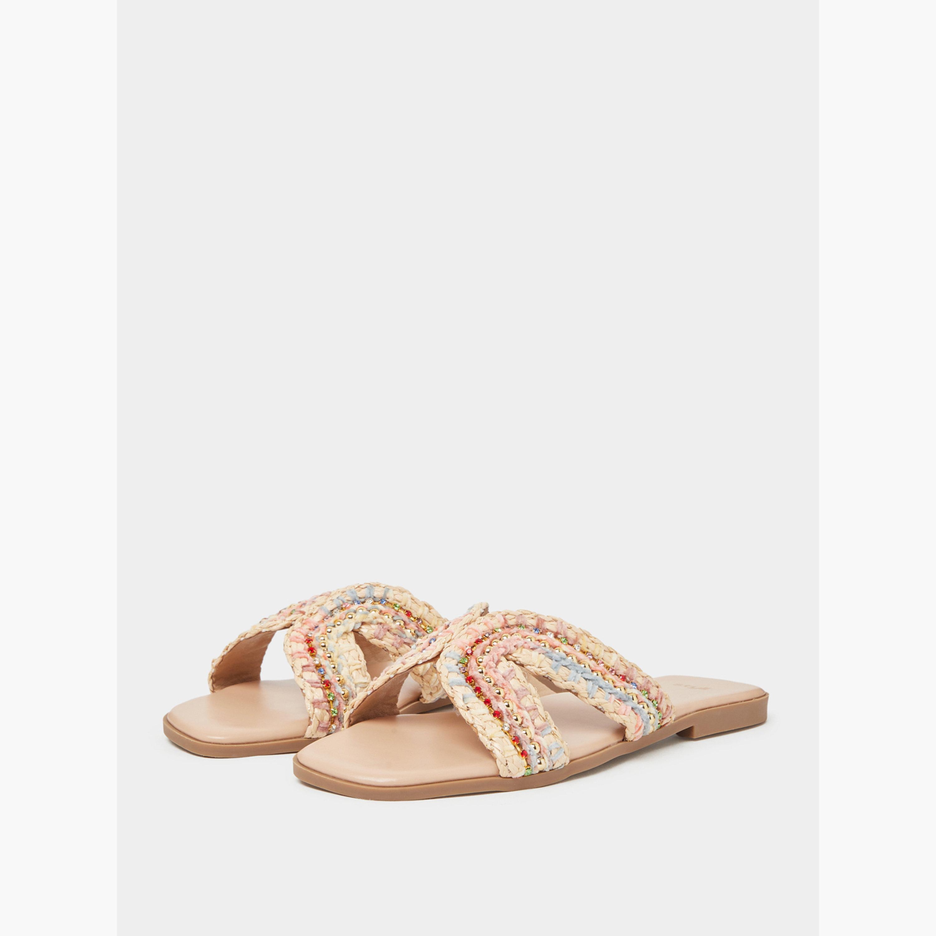 ستايلي - صندل مسطح بيج مزين-women-shoes-sandals-flats-image-1