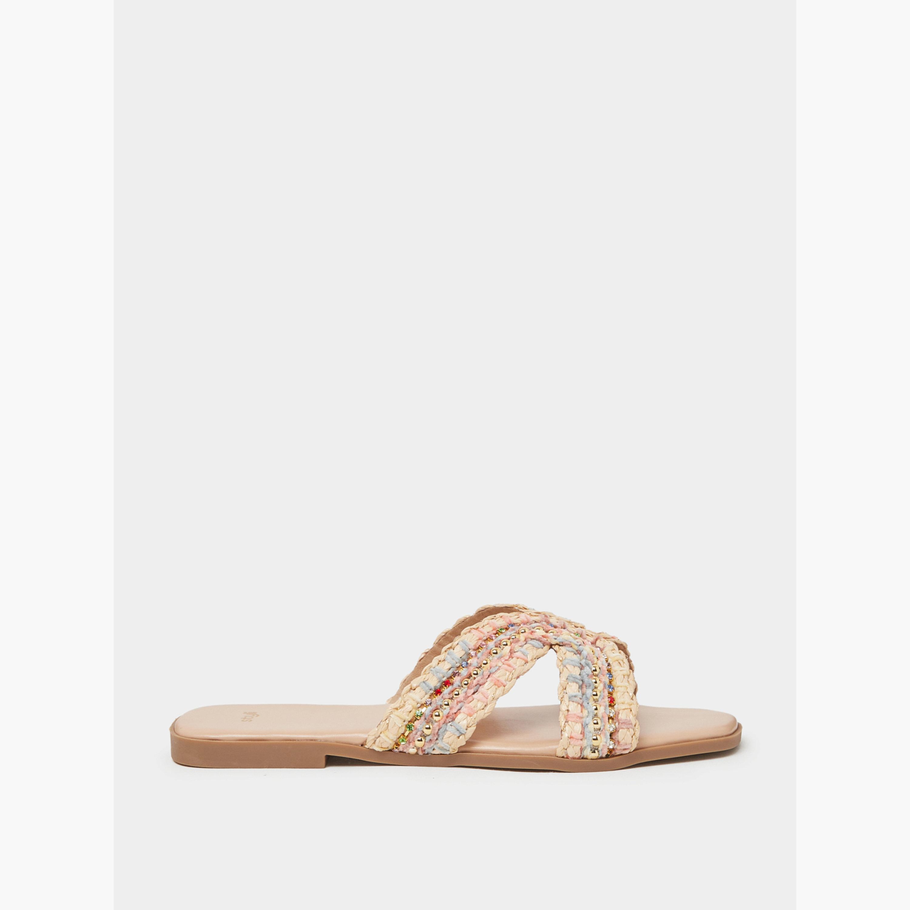 ستايلي - صندل مسطح بيج مزين-women-shoes-sandals-flats-image-2