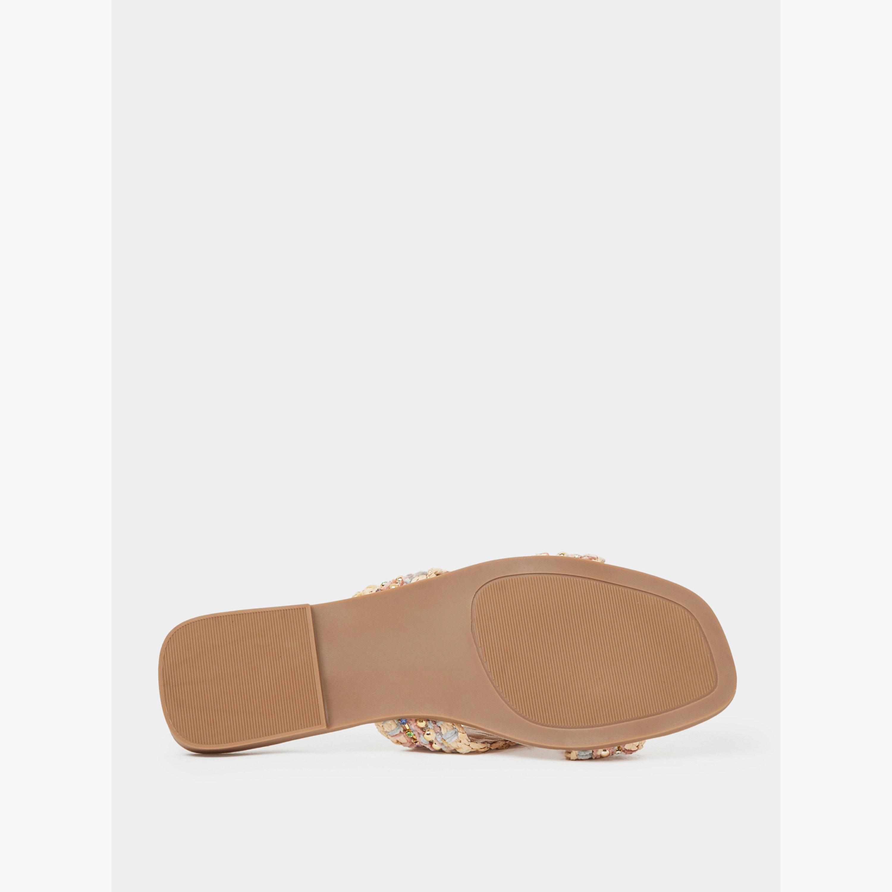 ستايلي - صندل مسطح بيج مزين-women-shoes-sandals-flats-image-6