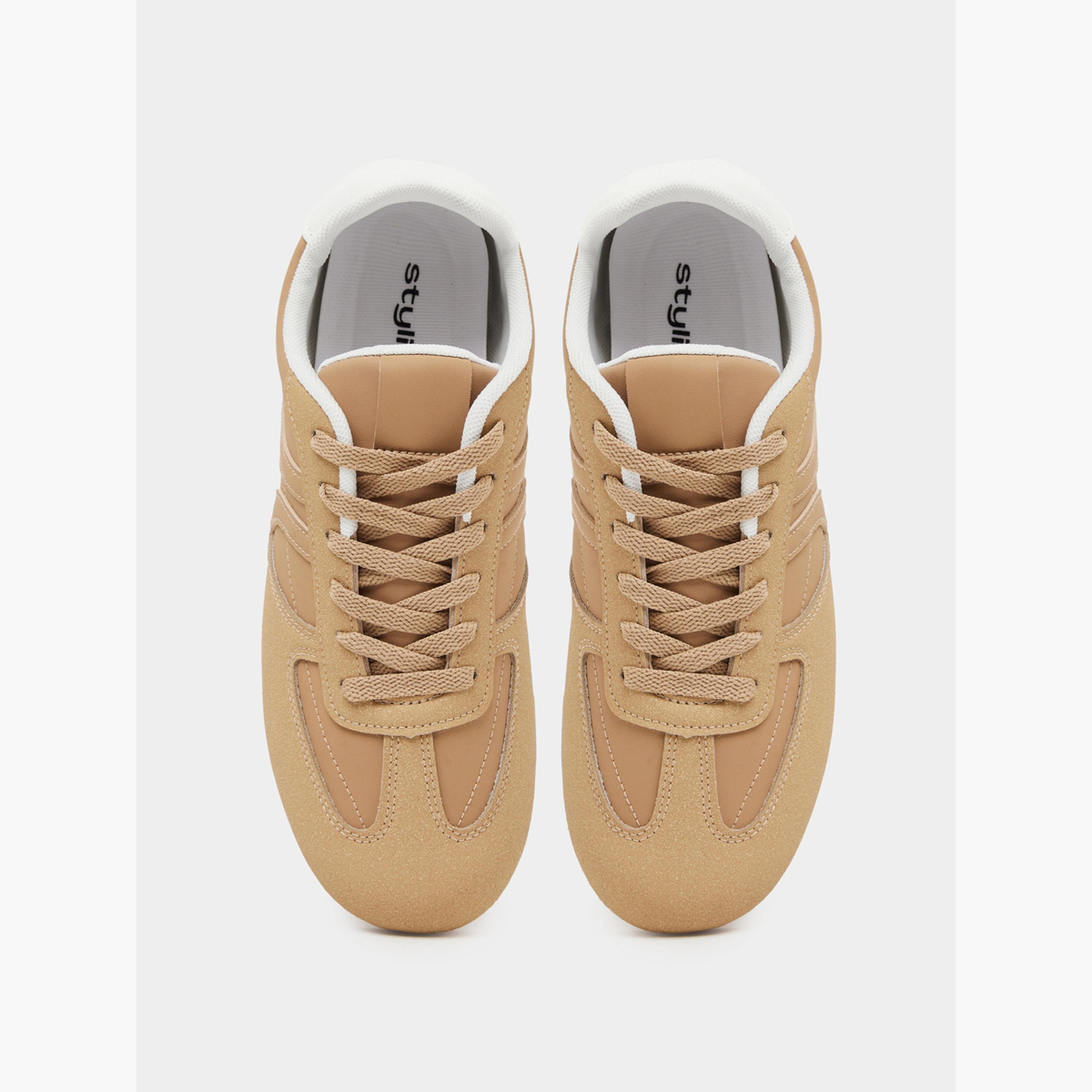 Styli Beige Retro Lace-Up Sneakers-women-shoes-sneakers-image-3