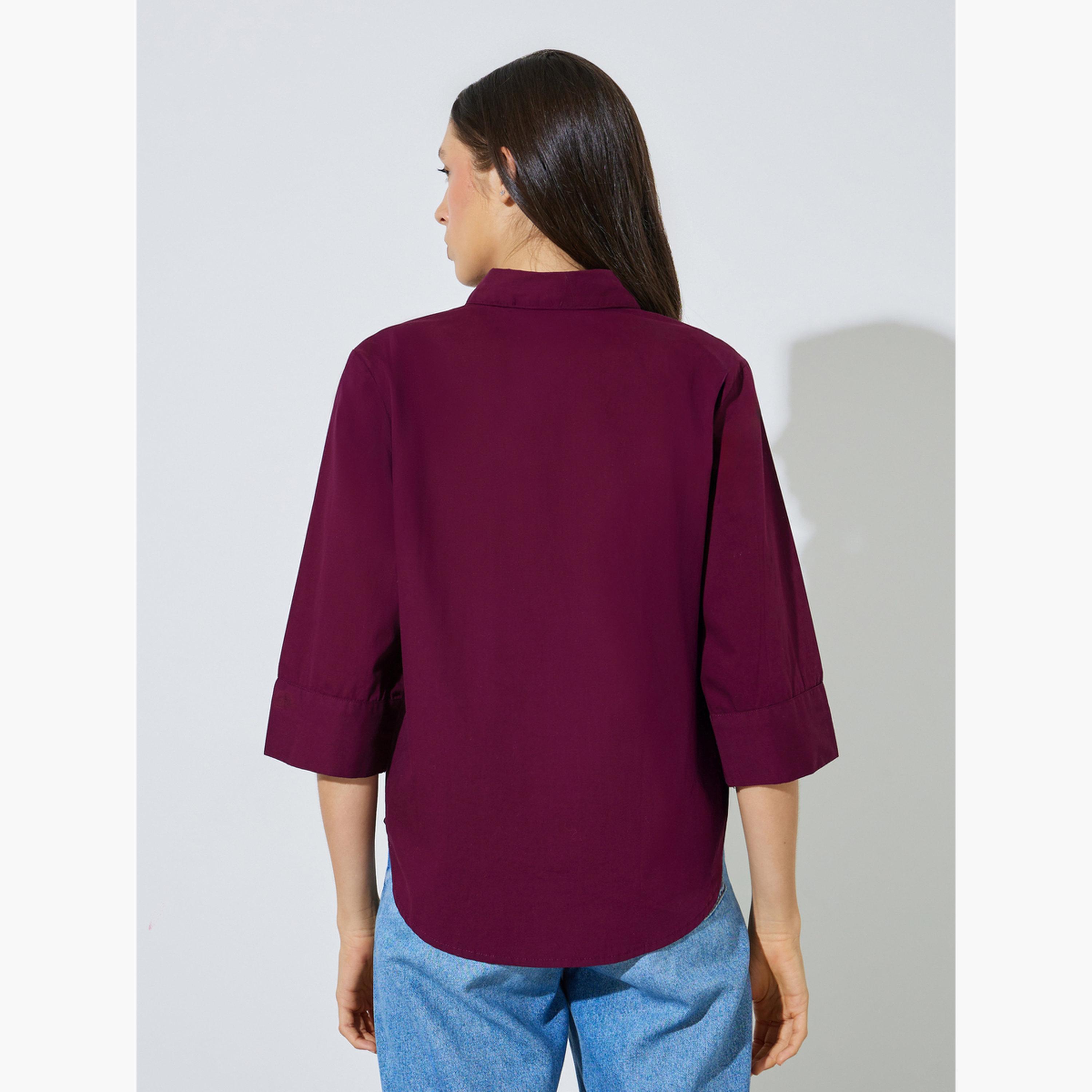Styli Burgundy Cotton Relaxed Fit Shirt-women-clothing-shirtsandblouses-shirts-image-4