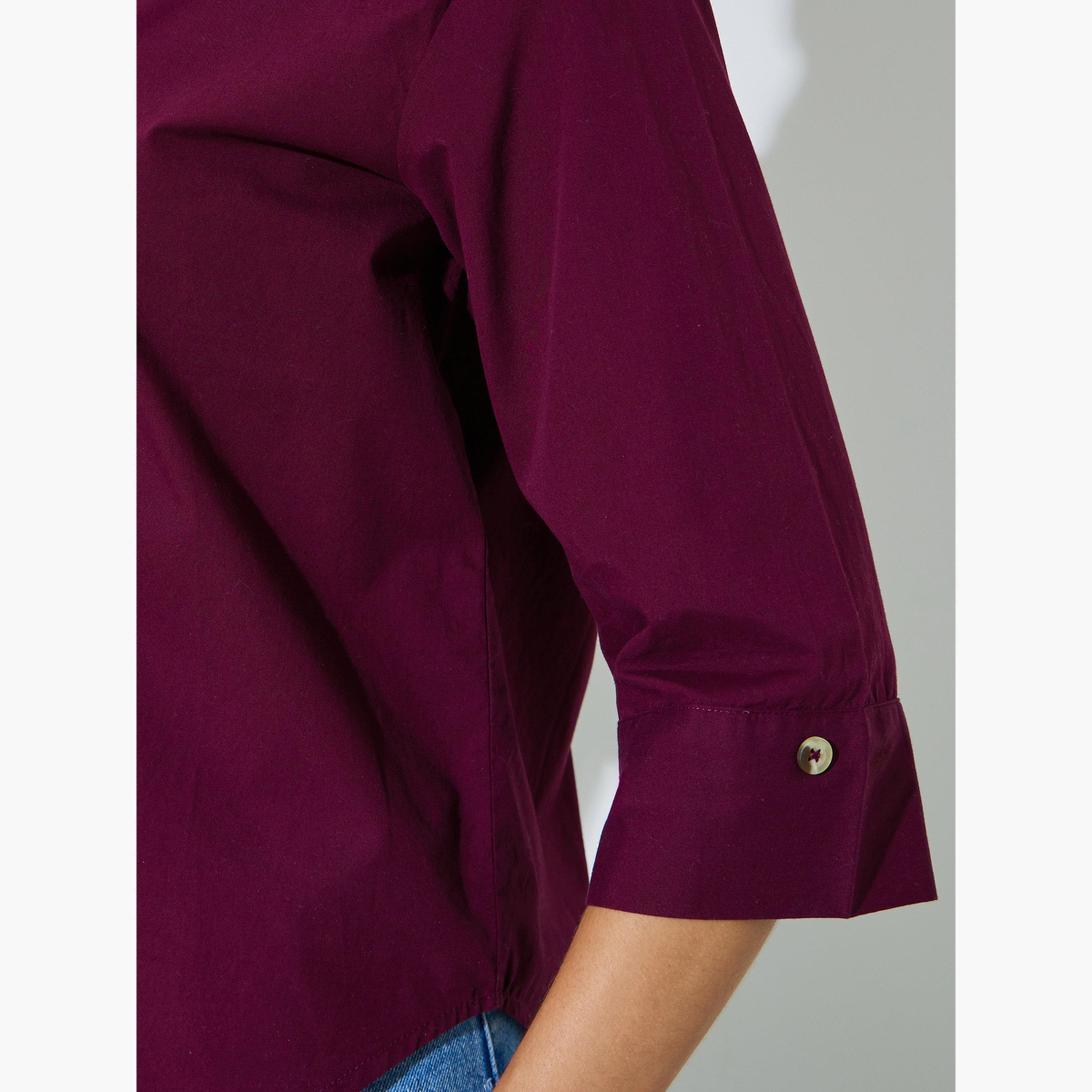 Styli Burgundy Cotton Relaxed Fit Shirt-women-clothing-shirtsandblouses-shirts-image-5