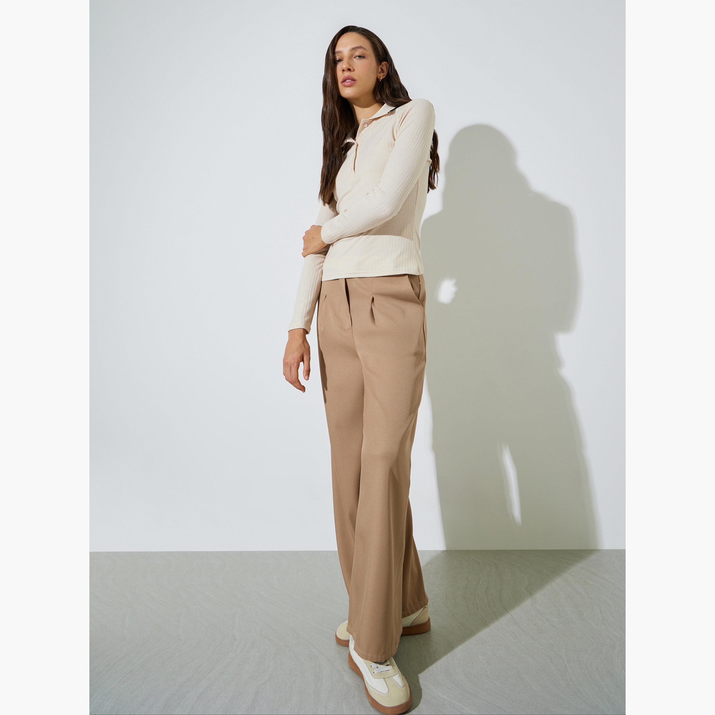 Styli Off-White Long Sleeve Ribbed Knit Polo Top-women-clothing-shirtsandblouses-blouses-image-2