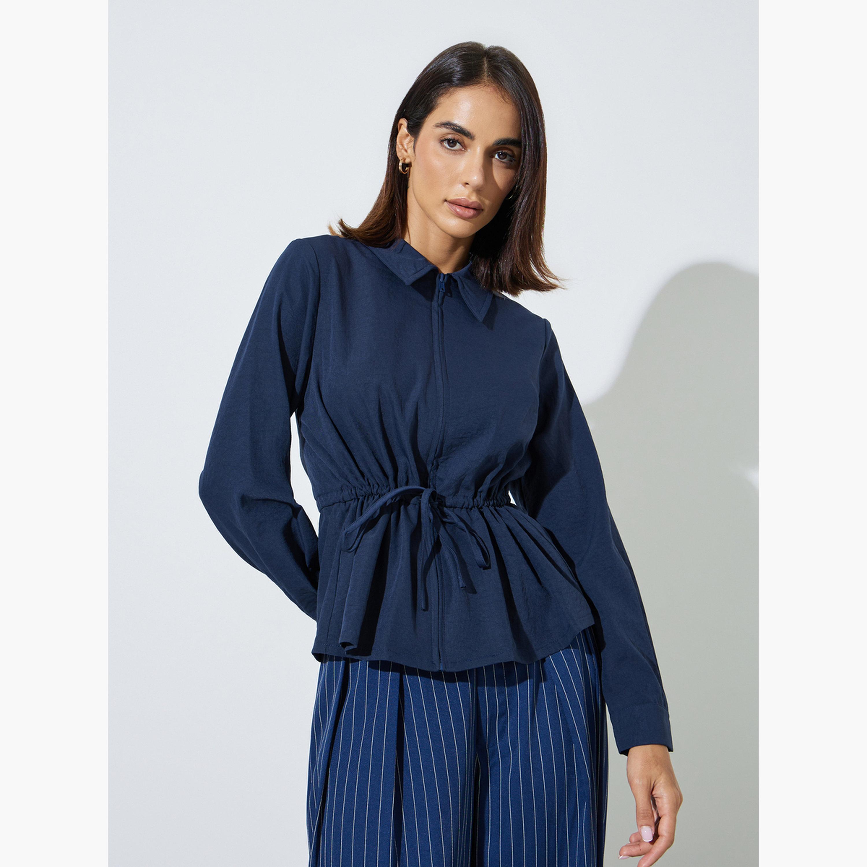 قميص بأكمام طويلة برباط خصر-women-clothing-shirtsandblouses-blouses-image-1