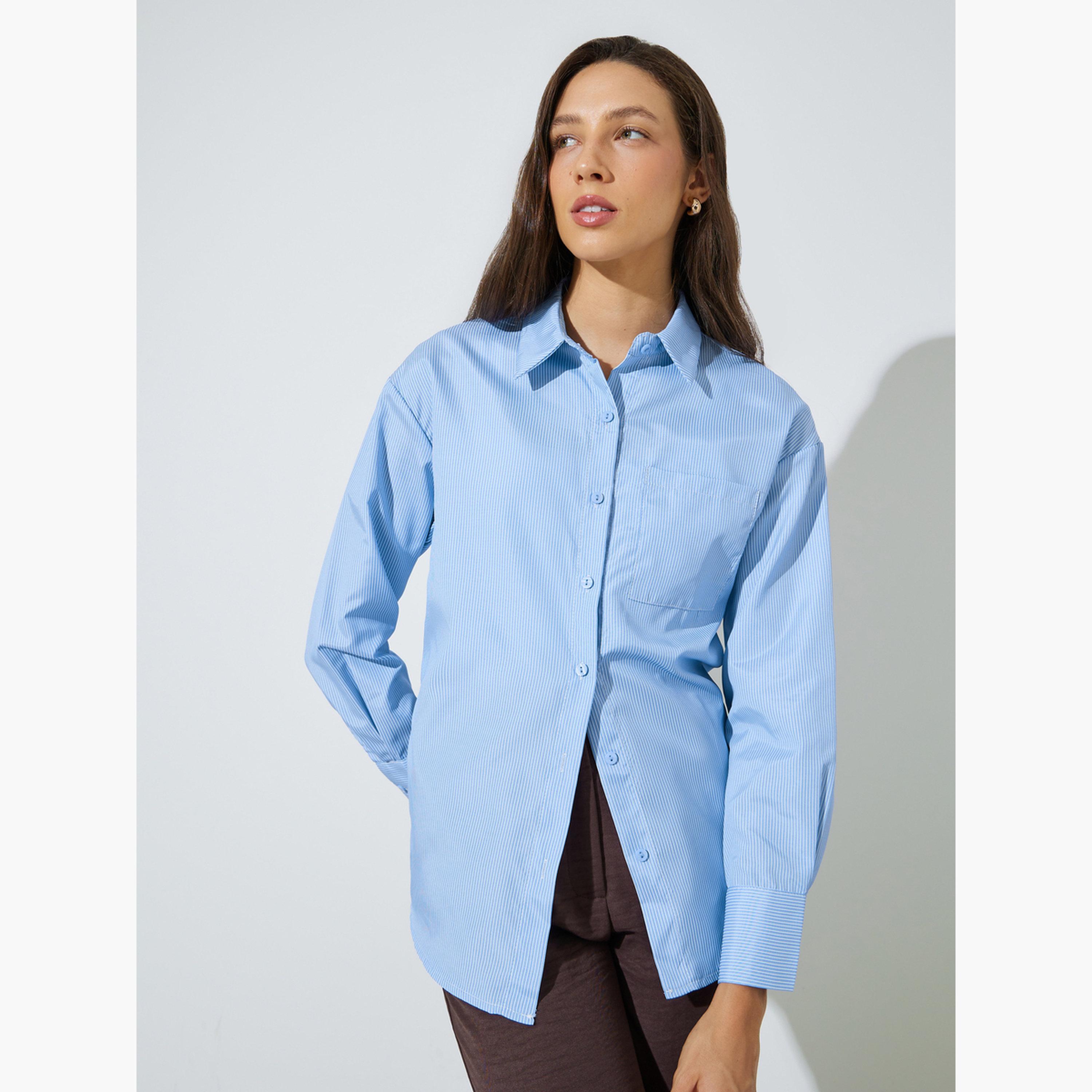 قميص بقصة مريحة ومخطط-women-clothing-shirtsandblouses-shirts-image-1