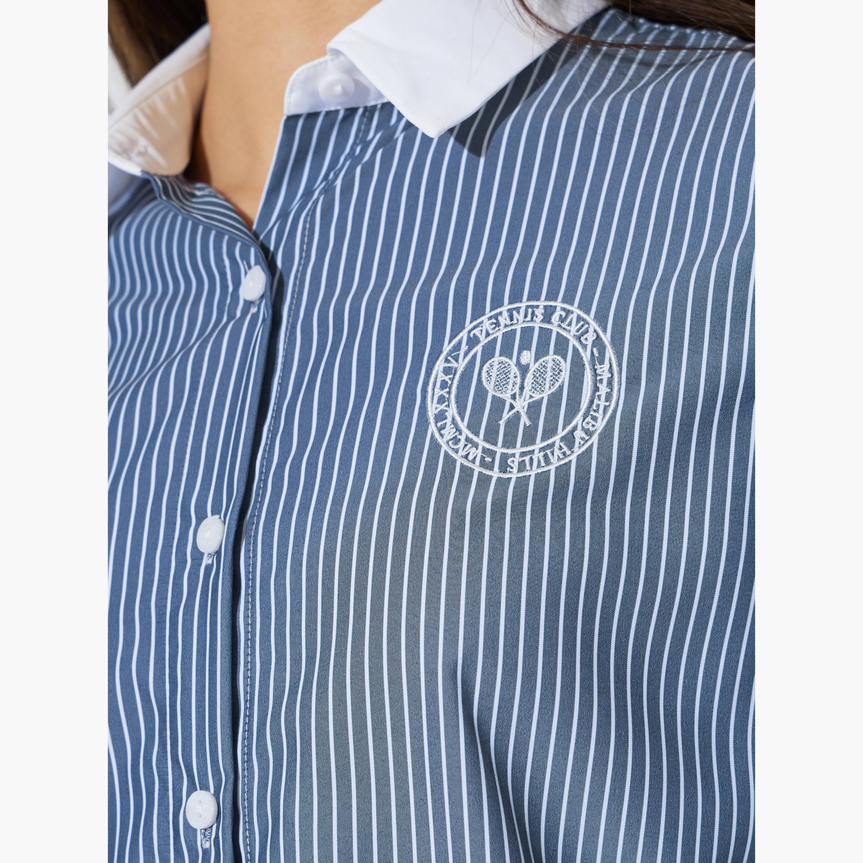 Styli Navy Blue Striped Long Sleeve Shirt-women-clothing-shirtsandblouses-shirts-image-5