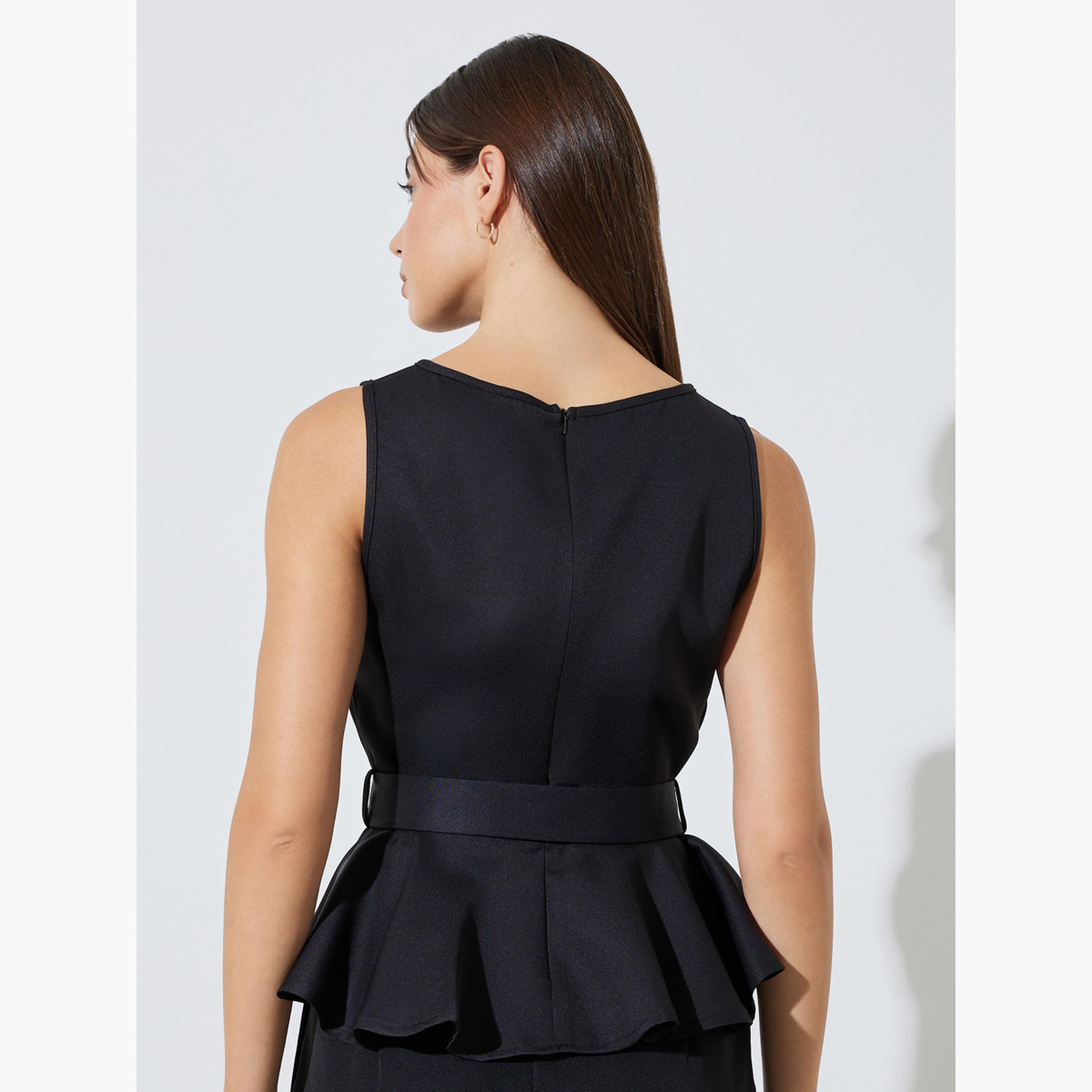 Styli Black Sleeveless Belted Peplum Top-women-clothing-shirtsandblouses-blouses-image-4