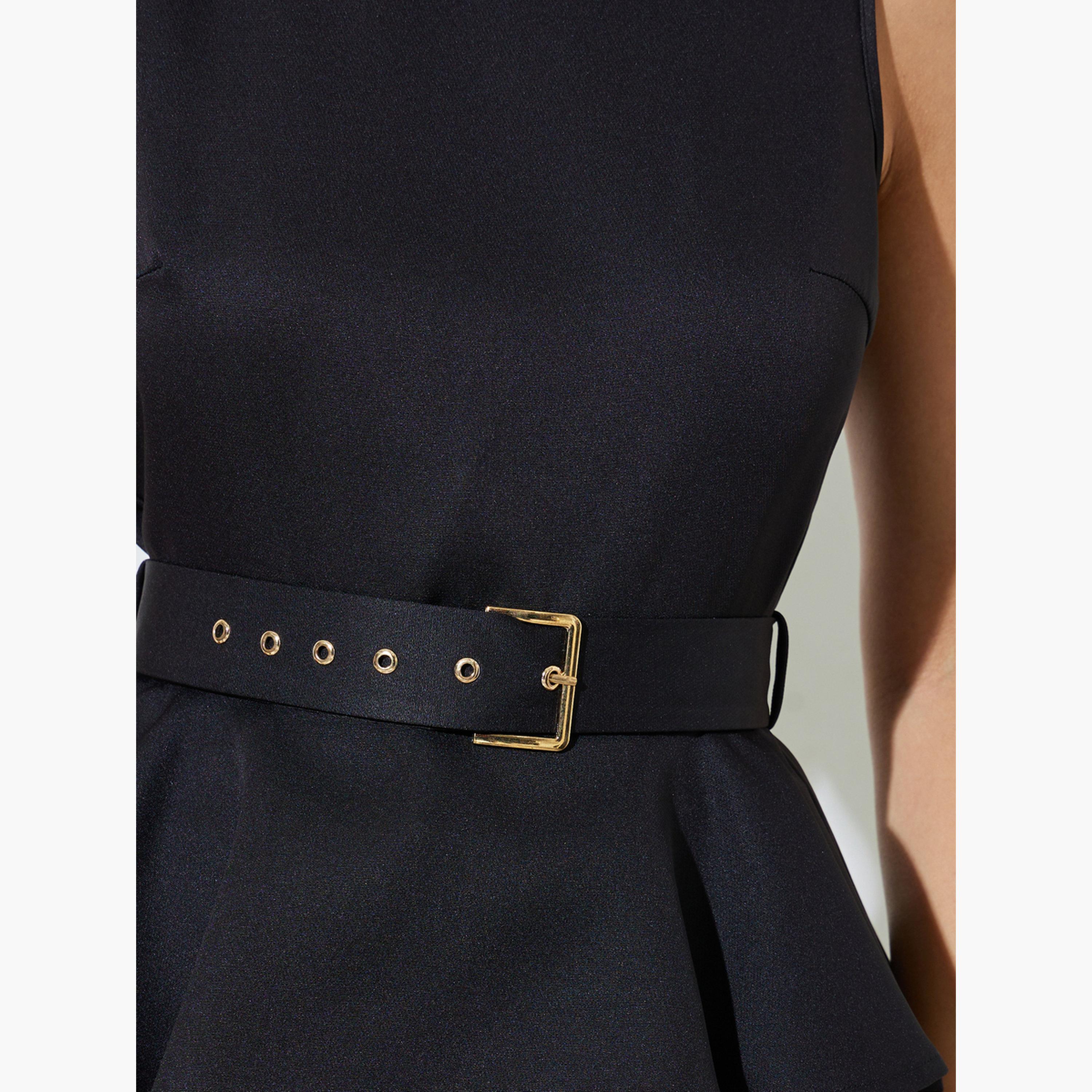 Styli Black Sleeveless Belted Peplum Top-women-clothing-shirtsandblouses-blouses-image-5
