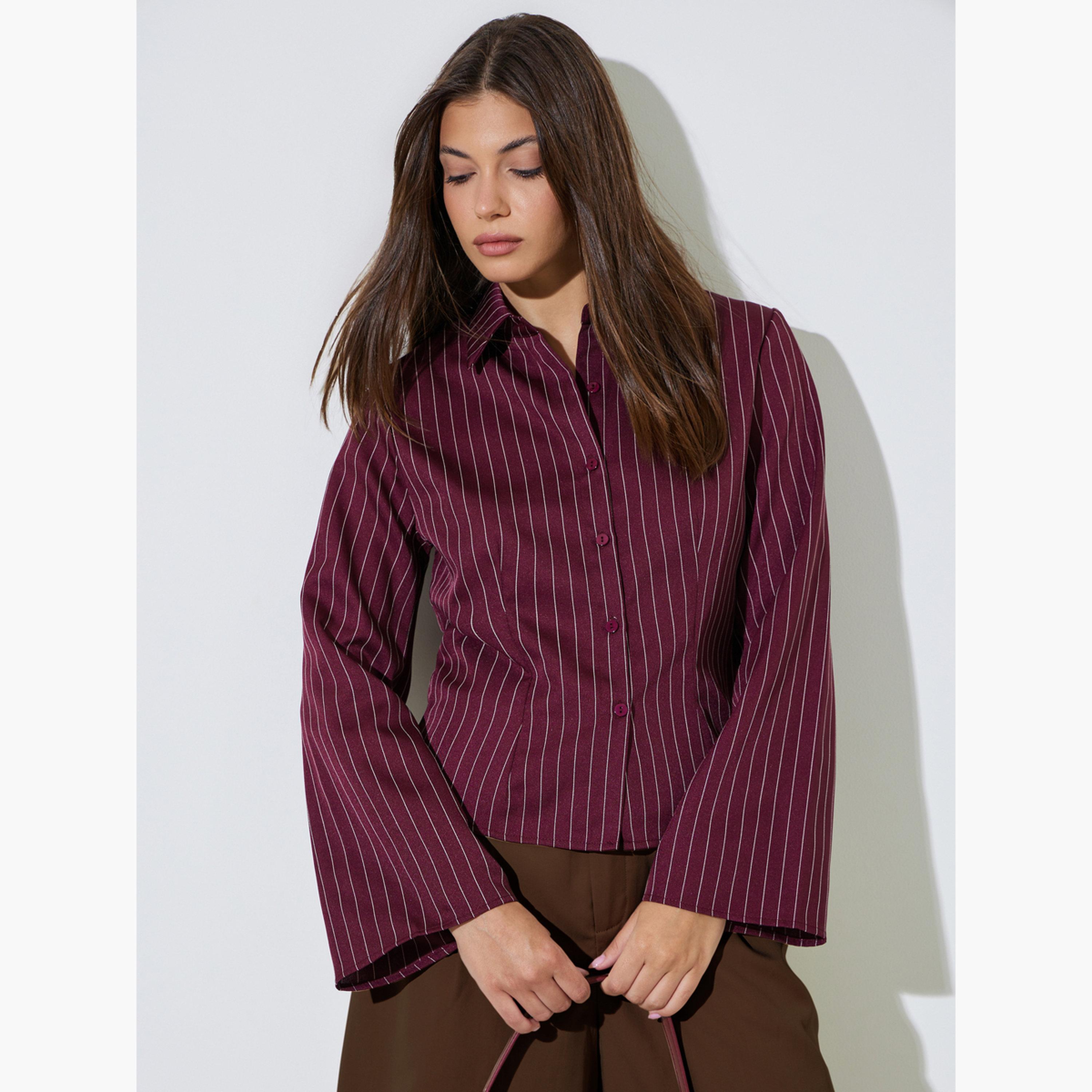 قميص بأكمام طويلة وخطوط رفيعة-women-clothing-shirtsandblouses-shirts-image-1