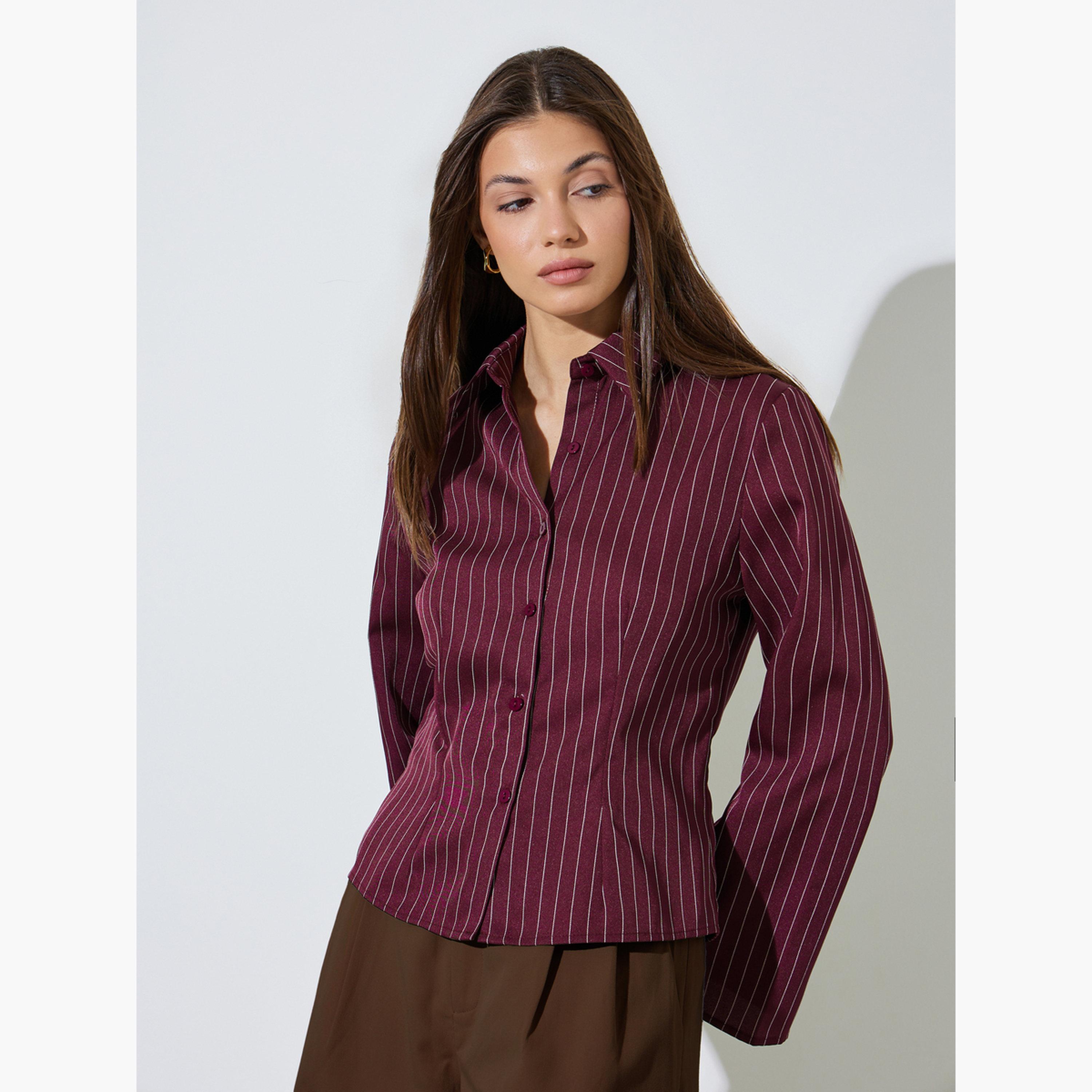 قميص بأكمام طويلة وخطوط رفيعة-women-clothing-shirtsandblouses-shirts-image-3