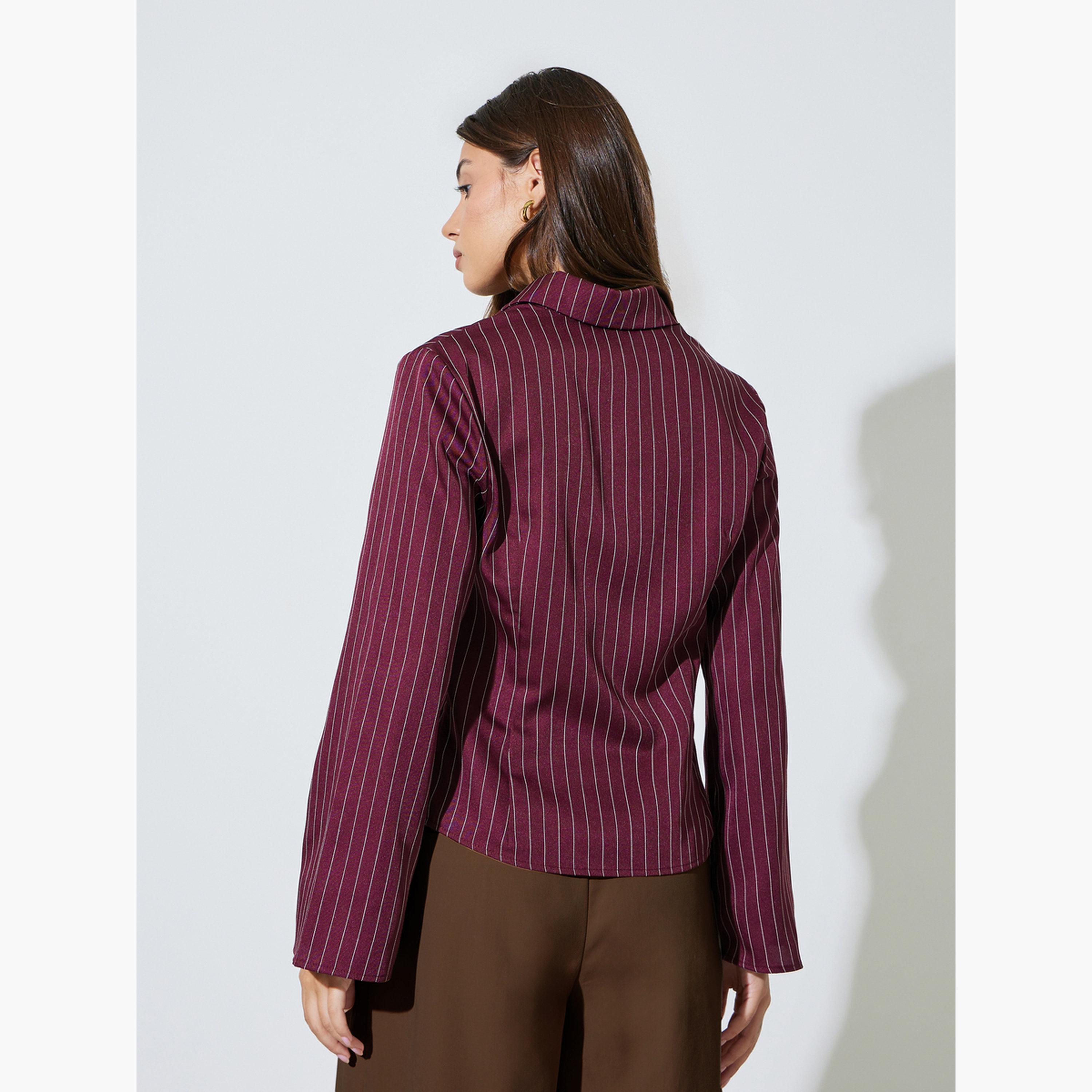 قميص بأكمام طويلة وخطوط رفيعة-women-clothing-shirtsandblouses-shirts-image-4