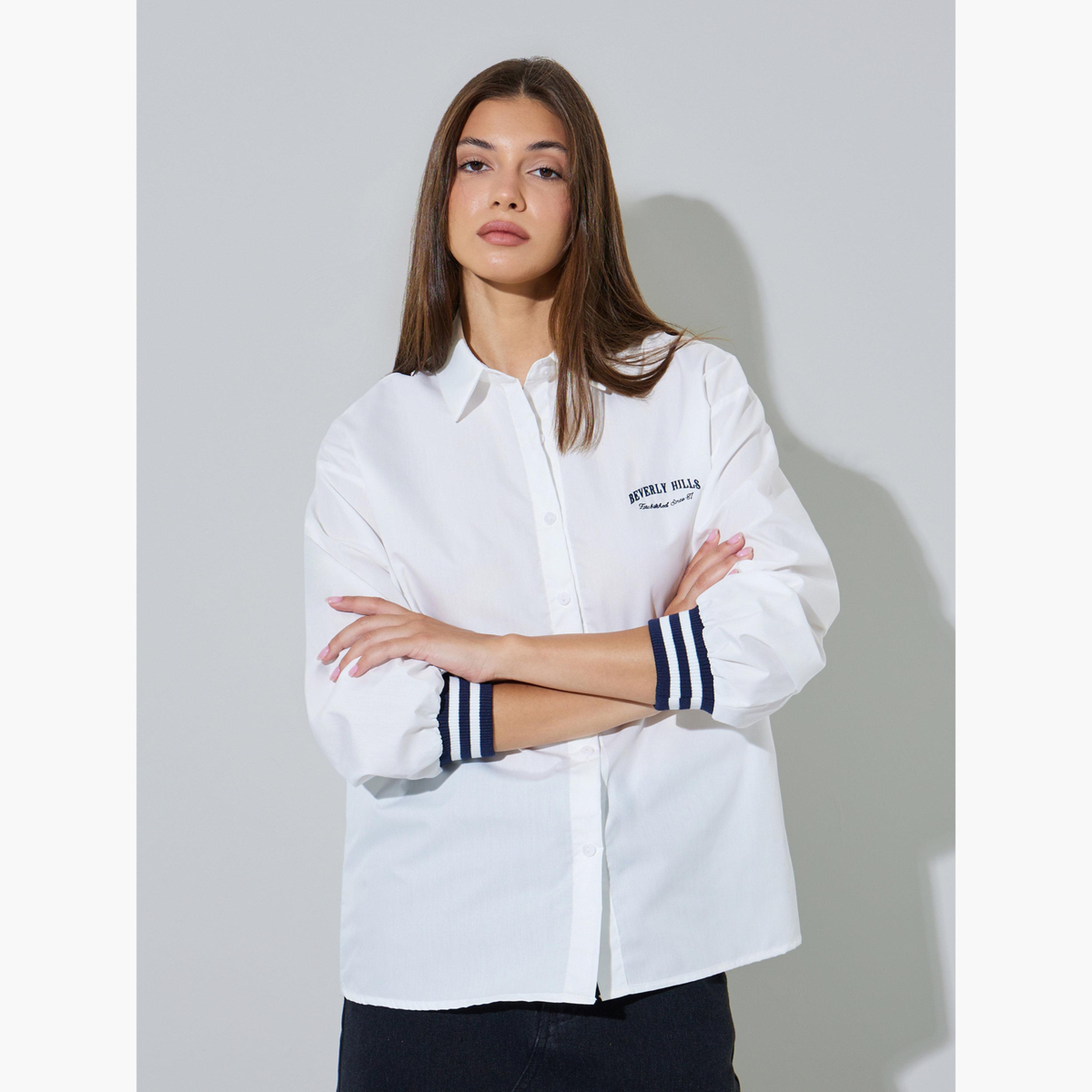 بلوزة طويلة أوف وايت بأساور مضلعة-women-clothing-shirtsandblouses-shirts-image-1