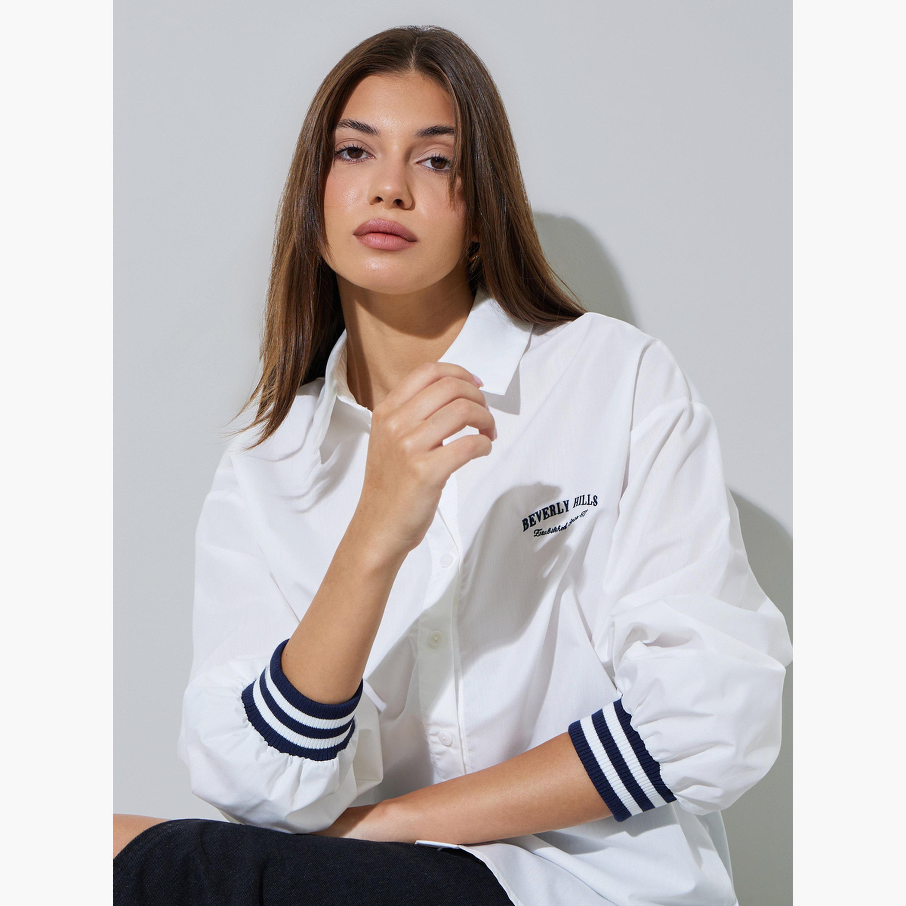 بلوزة طويلة أوف وايت بأساور مضلعة-women-clothing-shirtsandblouses-shirts-image-3