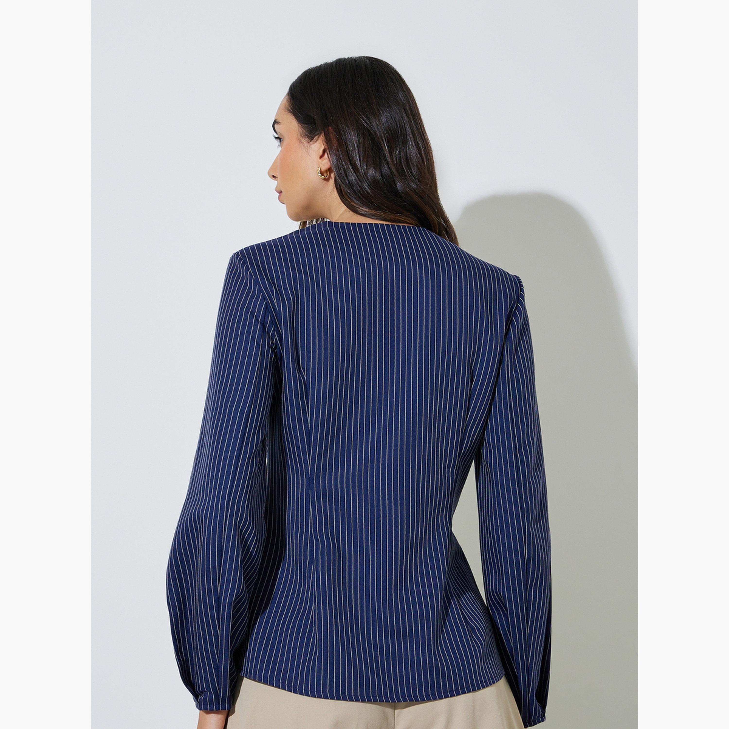 Styli Blue Striped Long Sleeve Blouse-women-clothing-shirtsandblouses-blouses-image-3