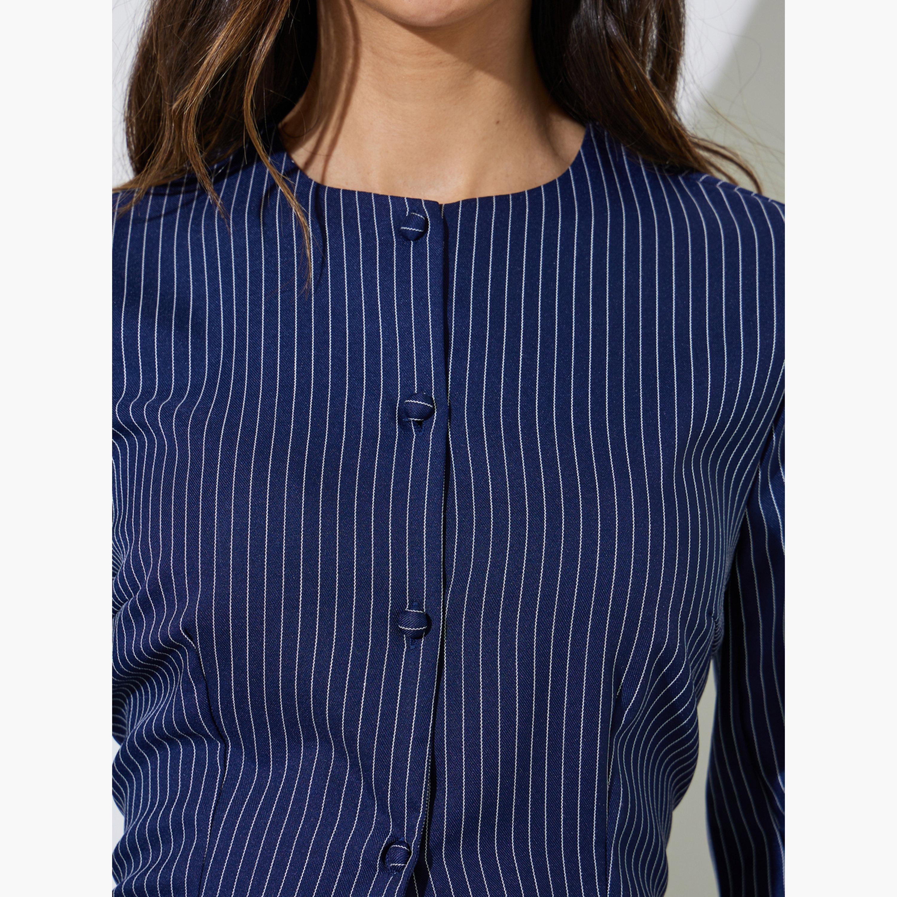 Styli Blue Striped Long Sleeve Blouse-women-clothing-shirtsandblouses-blouses-image-4