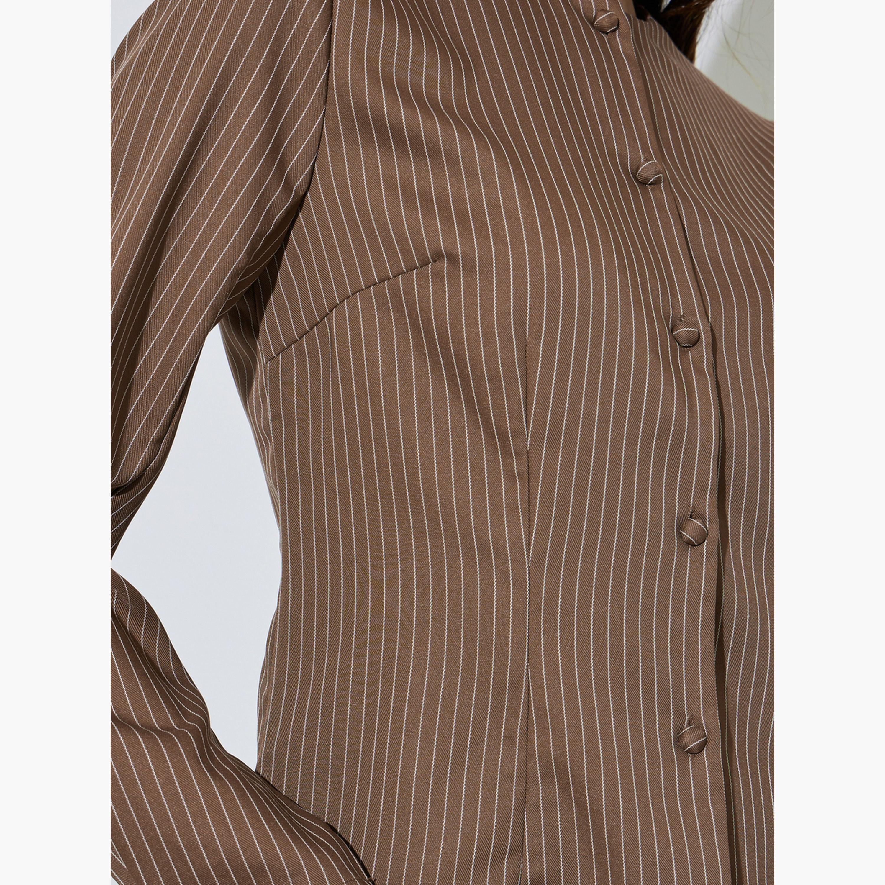 Styli Brown Striped Long Sleeve Blouse-women-clothing-shirtsandblouses-blouses-image-5