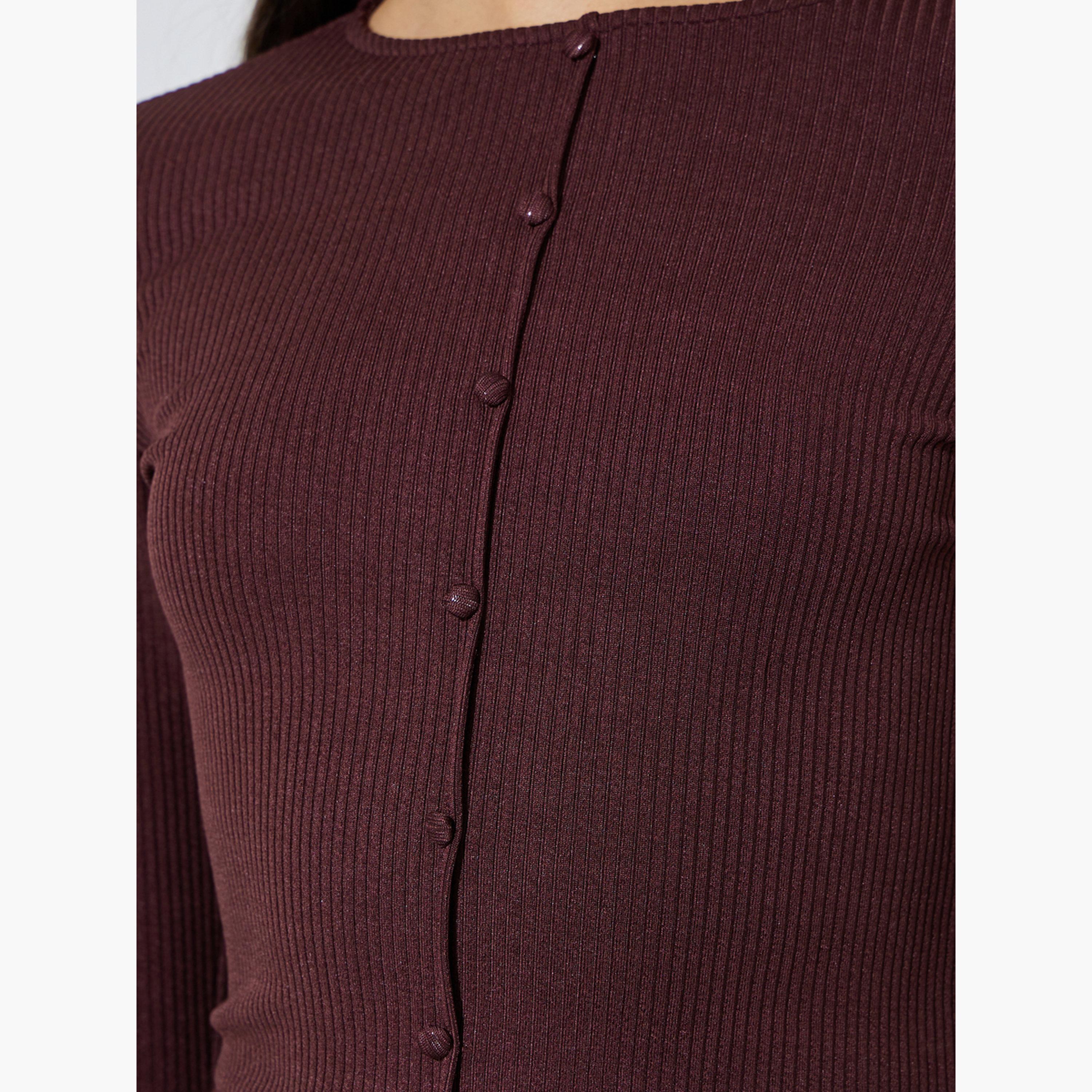 ستايلي - بلوزة محبوكة ضيقة بلون بورغندي بأكمام واسعة-women-clothing-shirtsandblouses-blouses-image-5