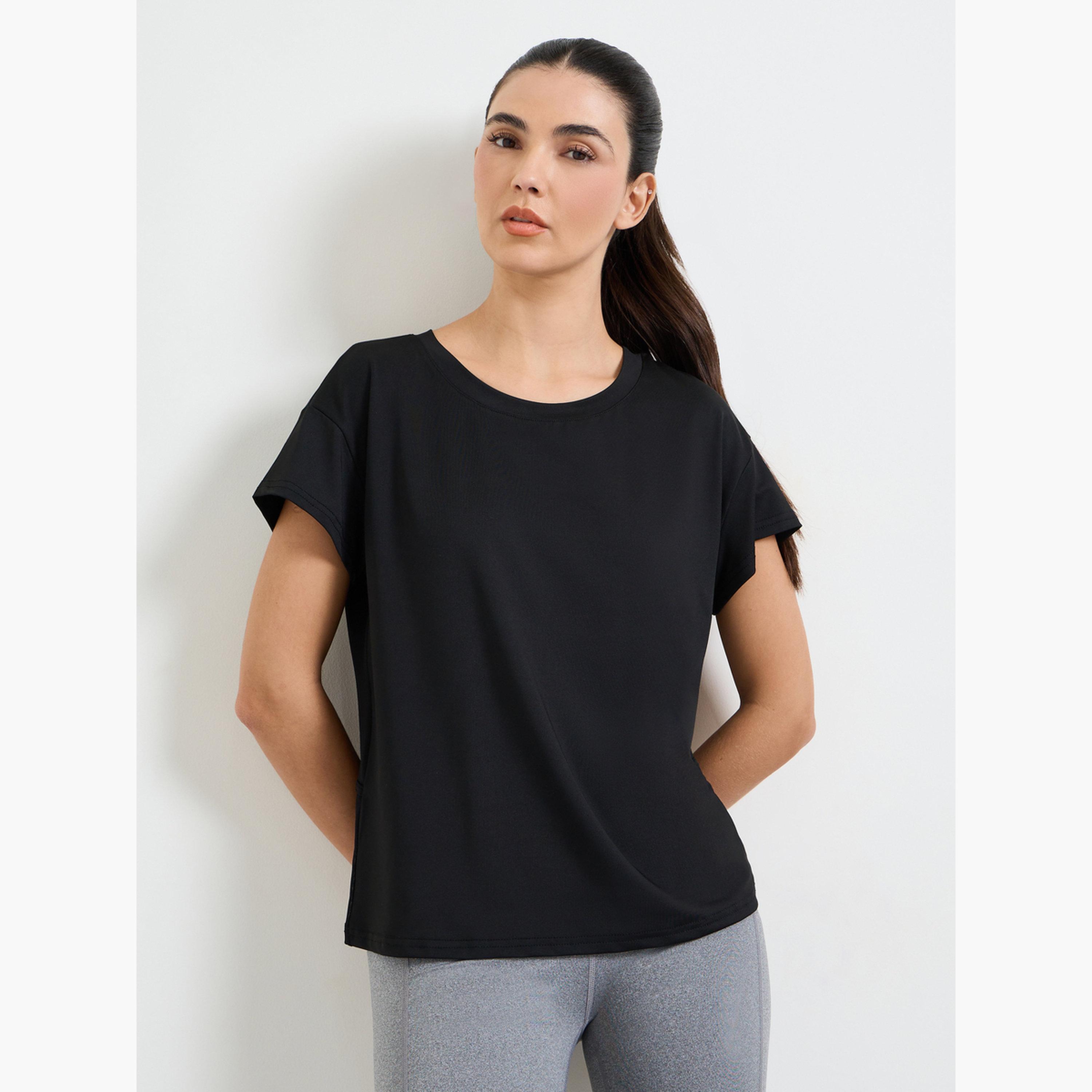 Styli Black Short Sleeves Double Layer Open SS Top-sports-women-clothing-tshirtsandvests-image-1