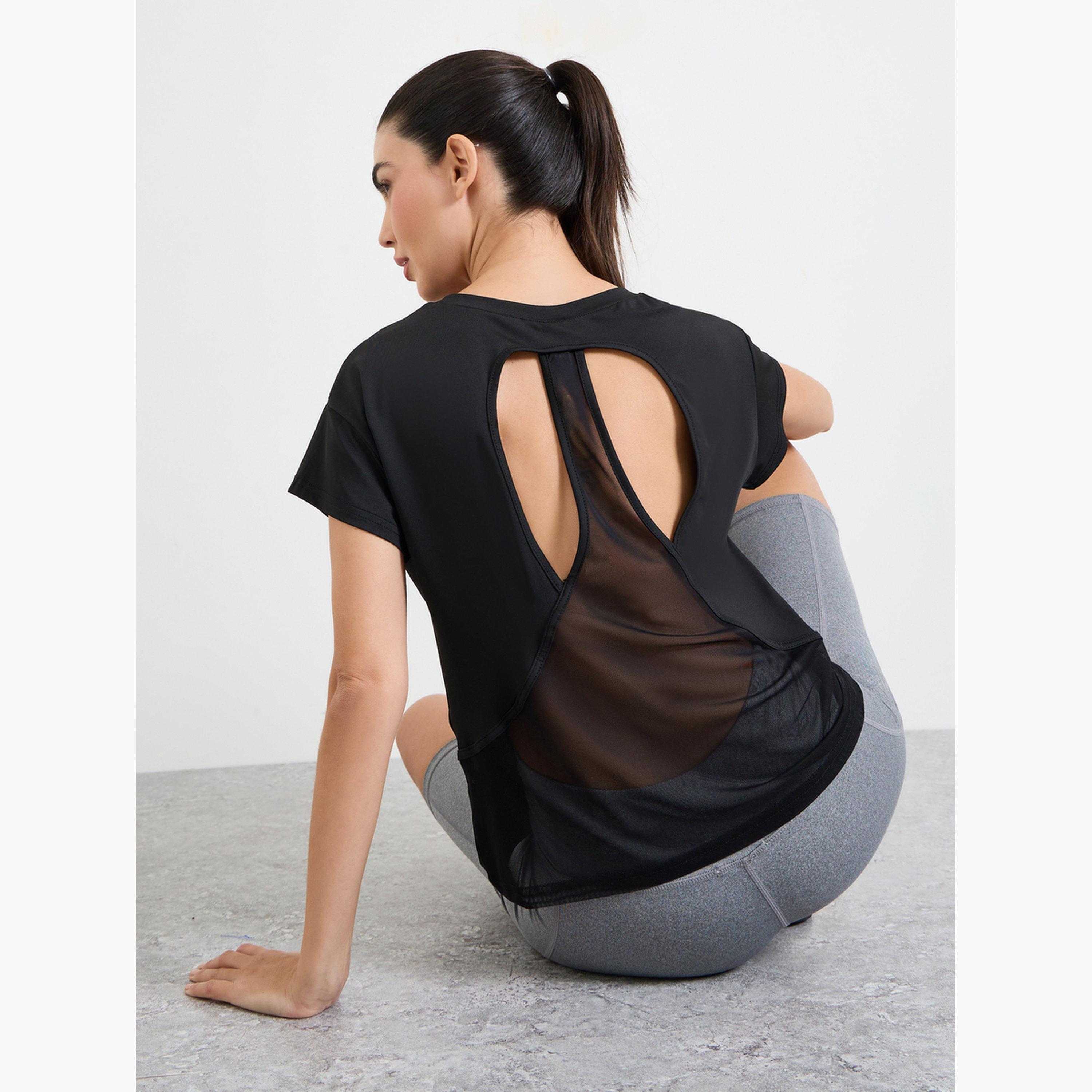 ستايلي - بلوزة سوداء قصيرة الأكمام بطبقتين مفتوحة-sports-women-clothing-tshirtsandvests-image-3