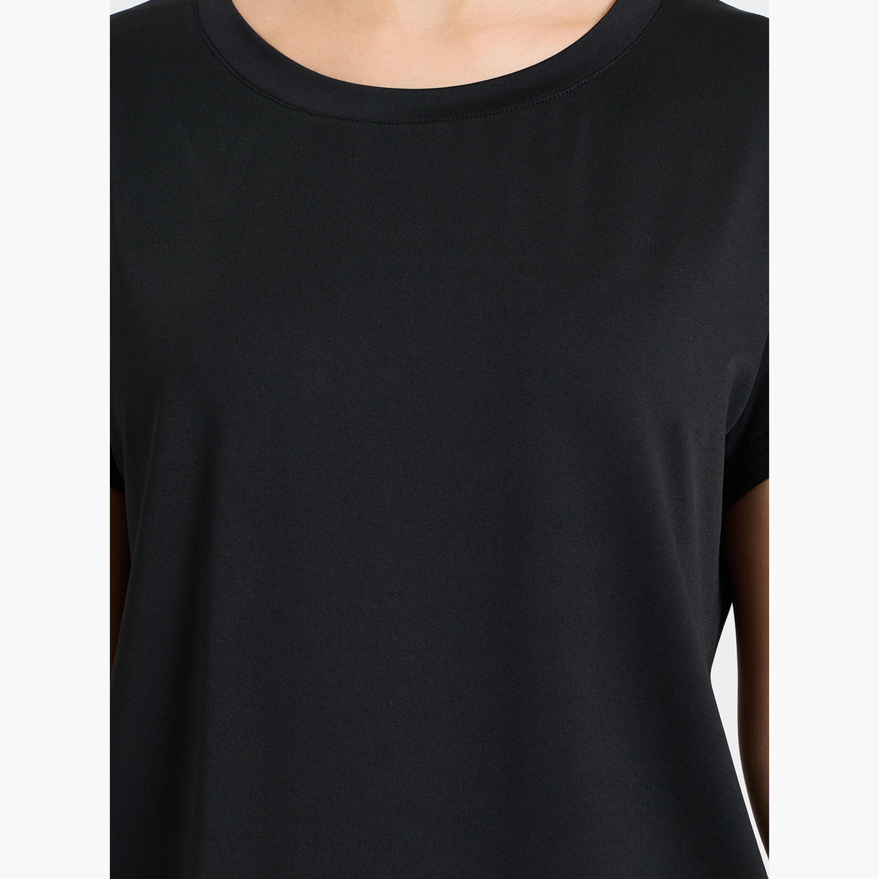 ستايلي - بلوزة سوداء قصيرة الأكمام بطبقتين مفتوحة-sports-women-clothing-tshirtsandvests-image-5