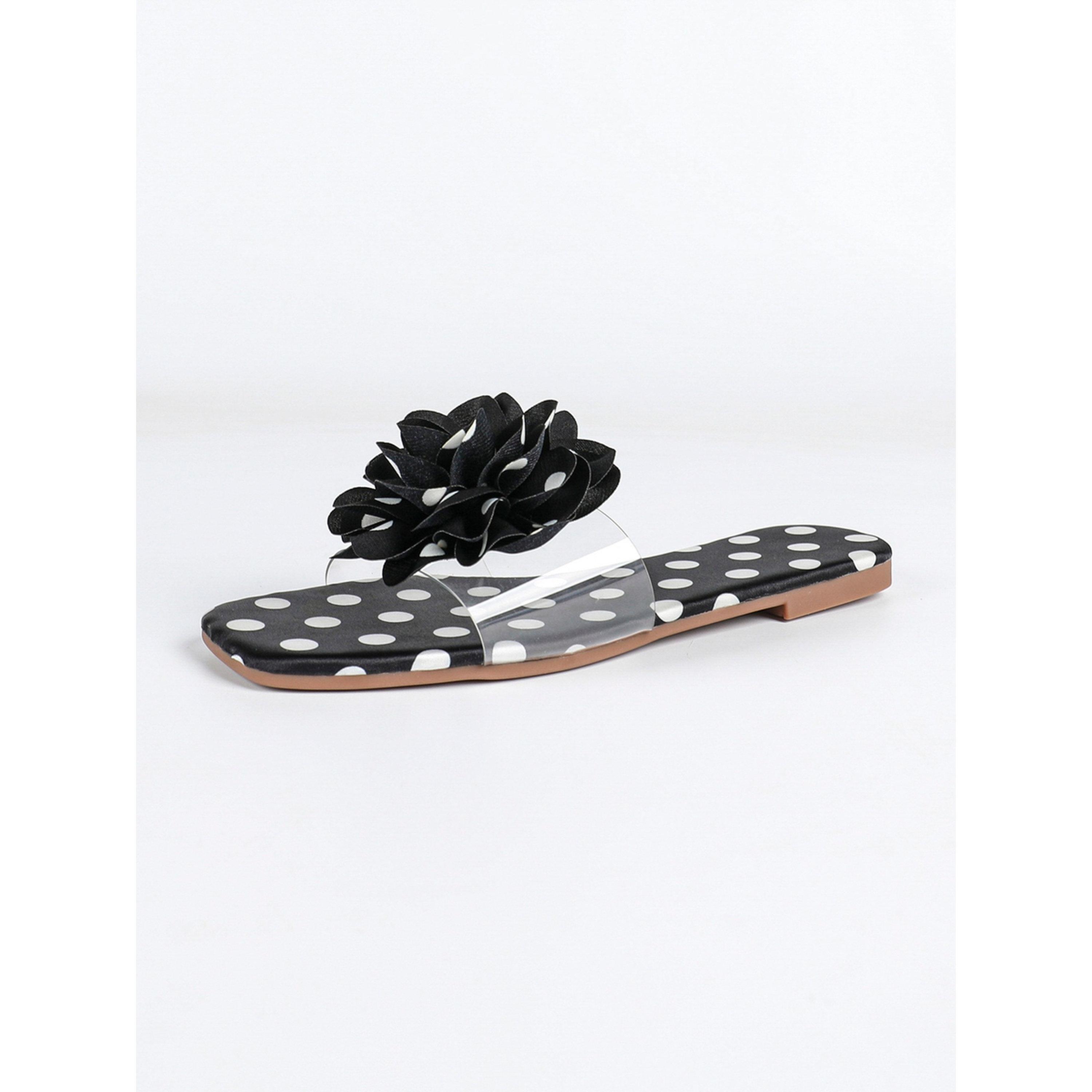 صندل مسطح بنمط زهرة ونقاط بولكا-women-shoes-sandals-flats-image-1