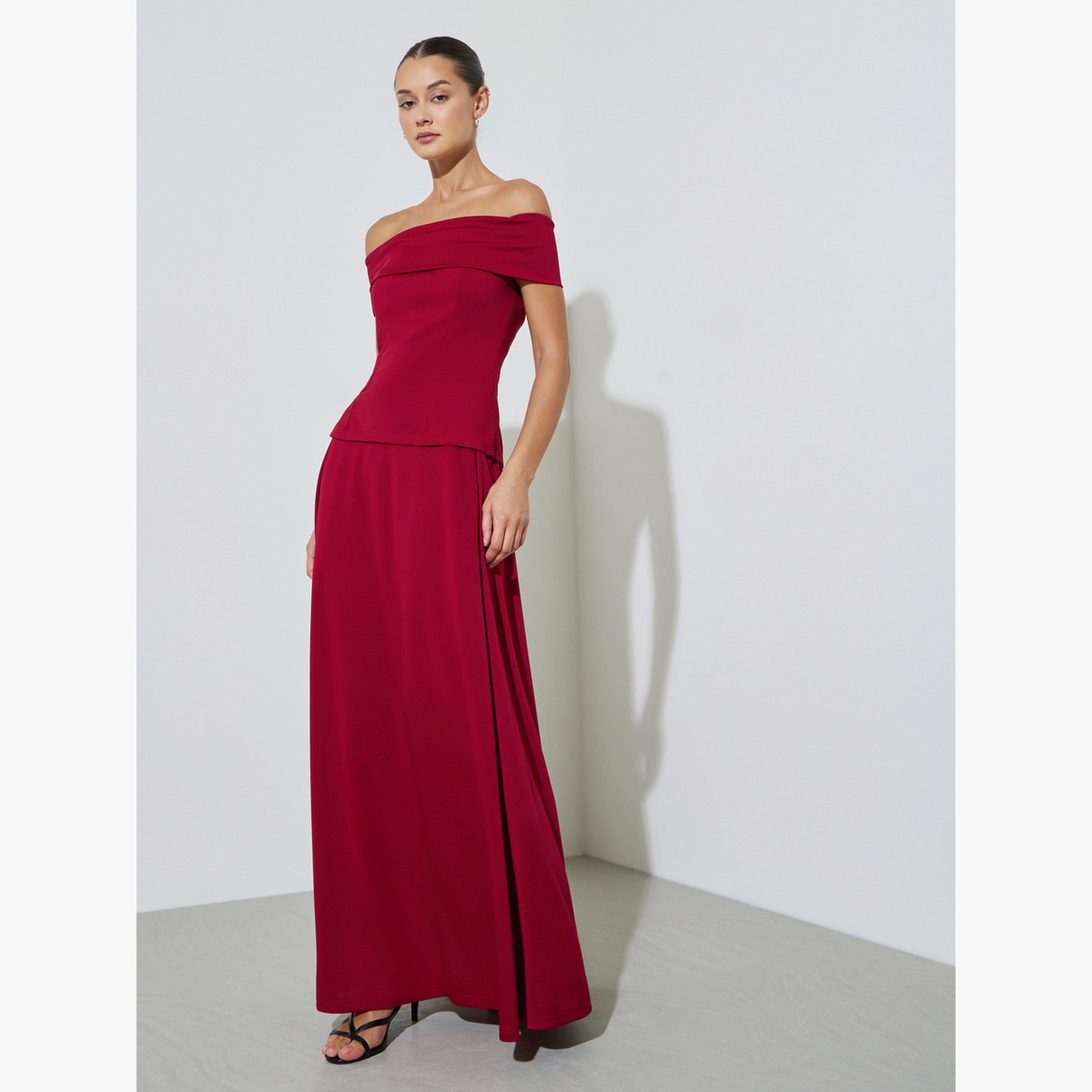 Styli Red Off Shoulder Fitted Knit Top-women-clothing-shirtsandblouses-blouses-image-2